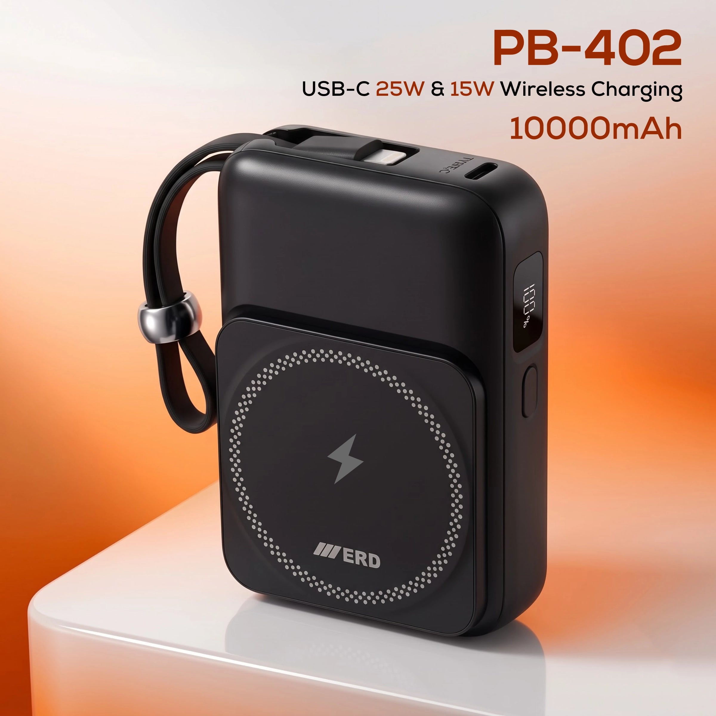ERD PB-402 Power Bank 10000 mAh, 15W Wireless Charging