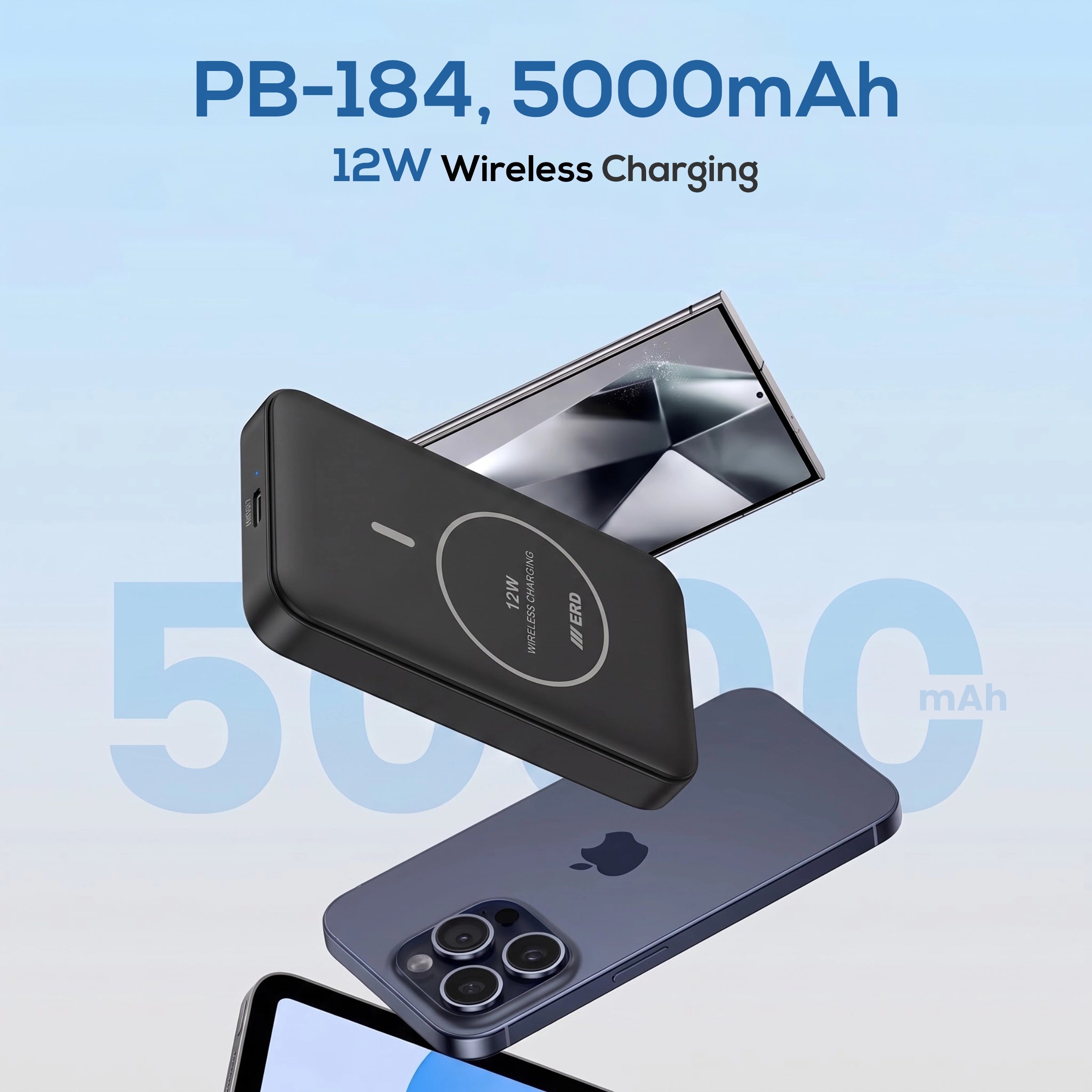 ERD PB-184 Power Bank 5000 mAh,12W Wireless Charging
