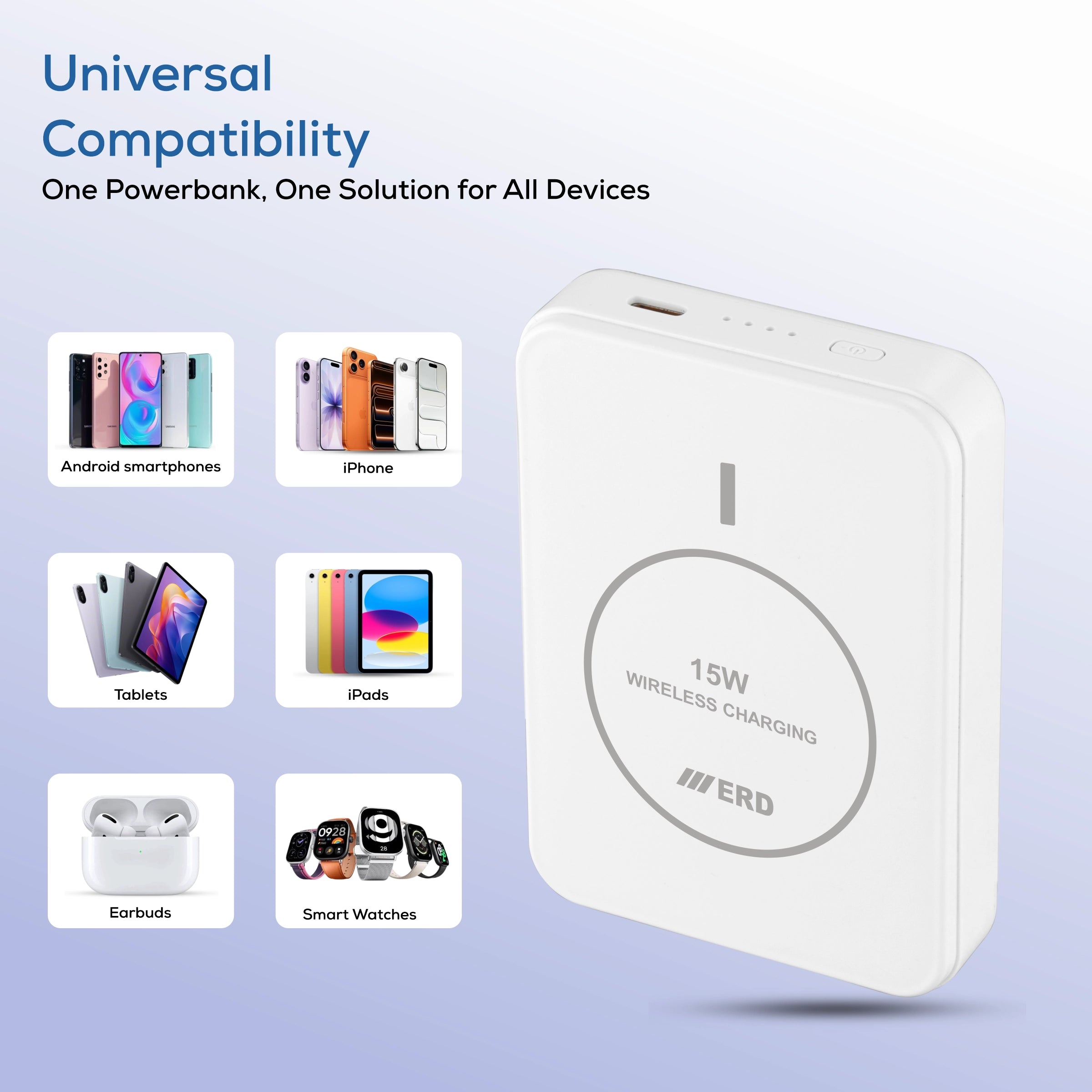 ERD PB-182  Power Bank 10000 mAh, 15WWireless Charging