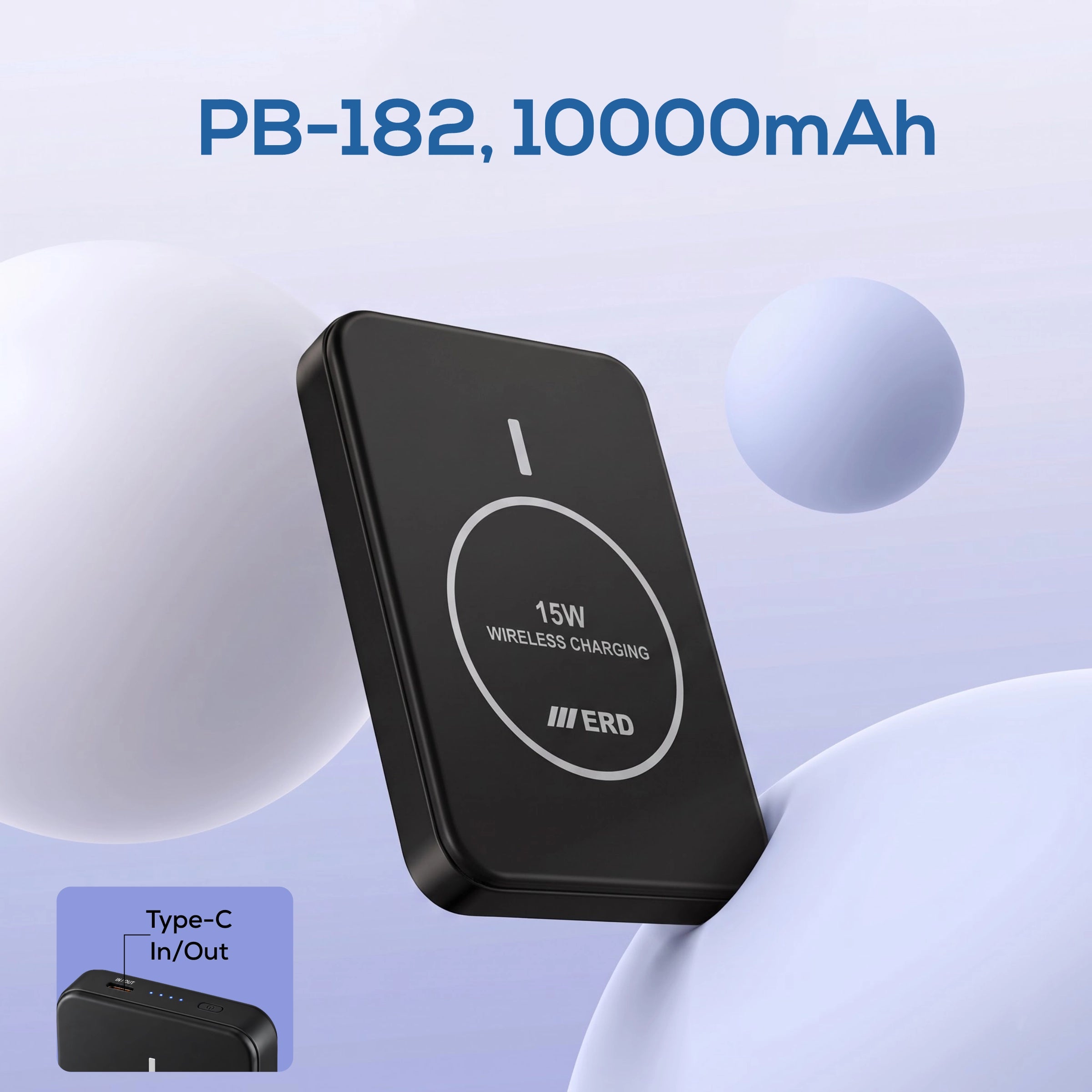 ERD PB-182  Power Bank 10000 mAh, 15WWireless Charging