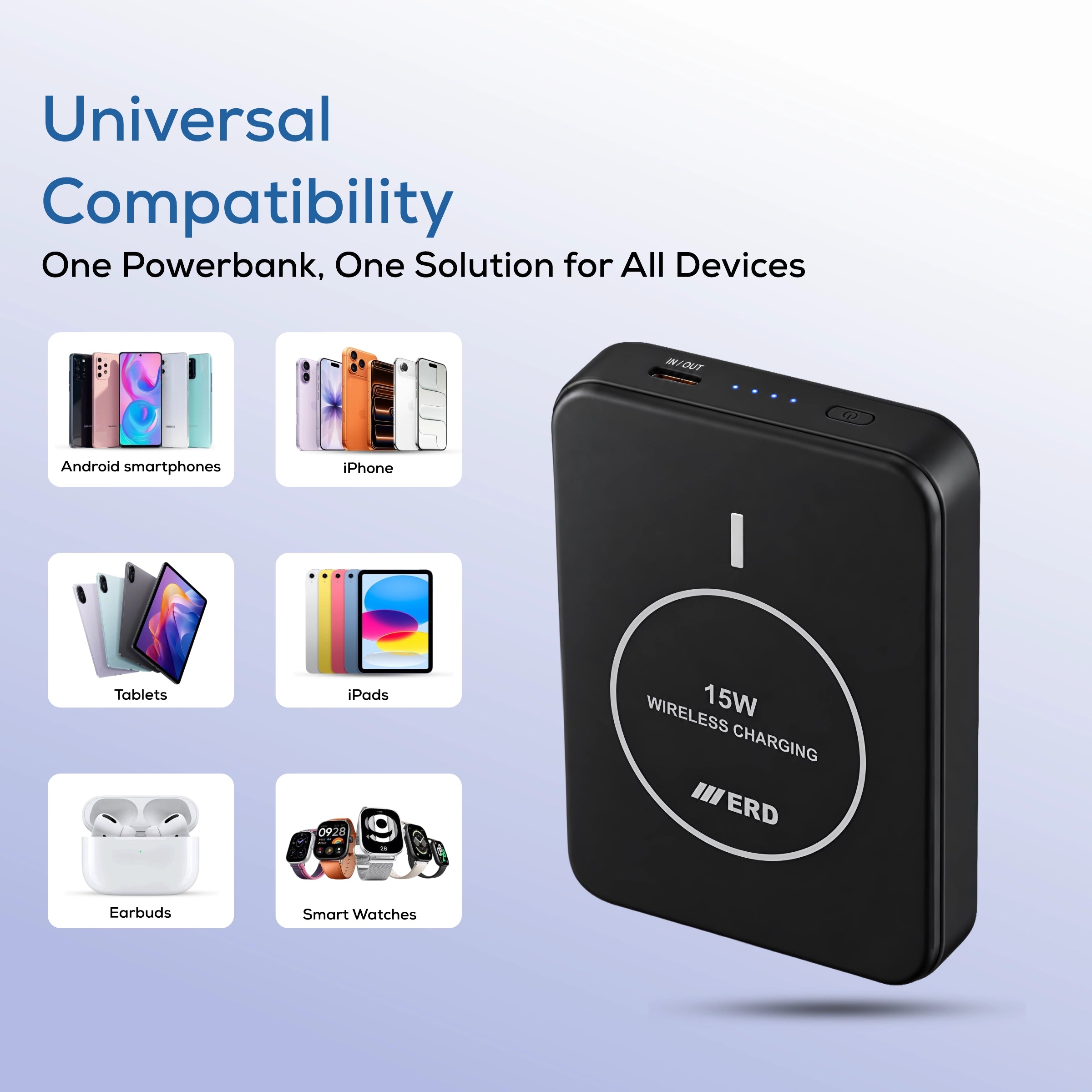 ERD PB-182  Power Bank 10000 mAh, 15WWireless Charging