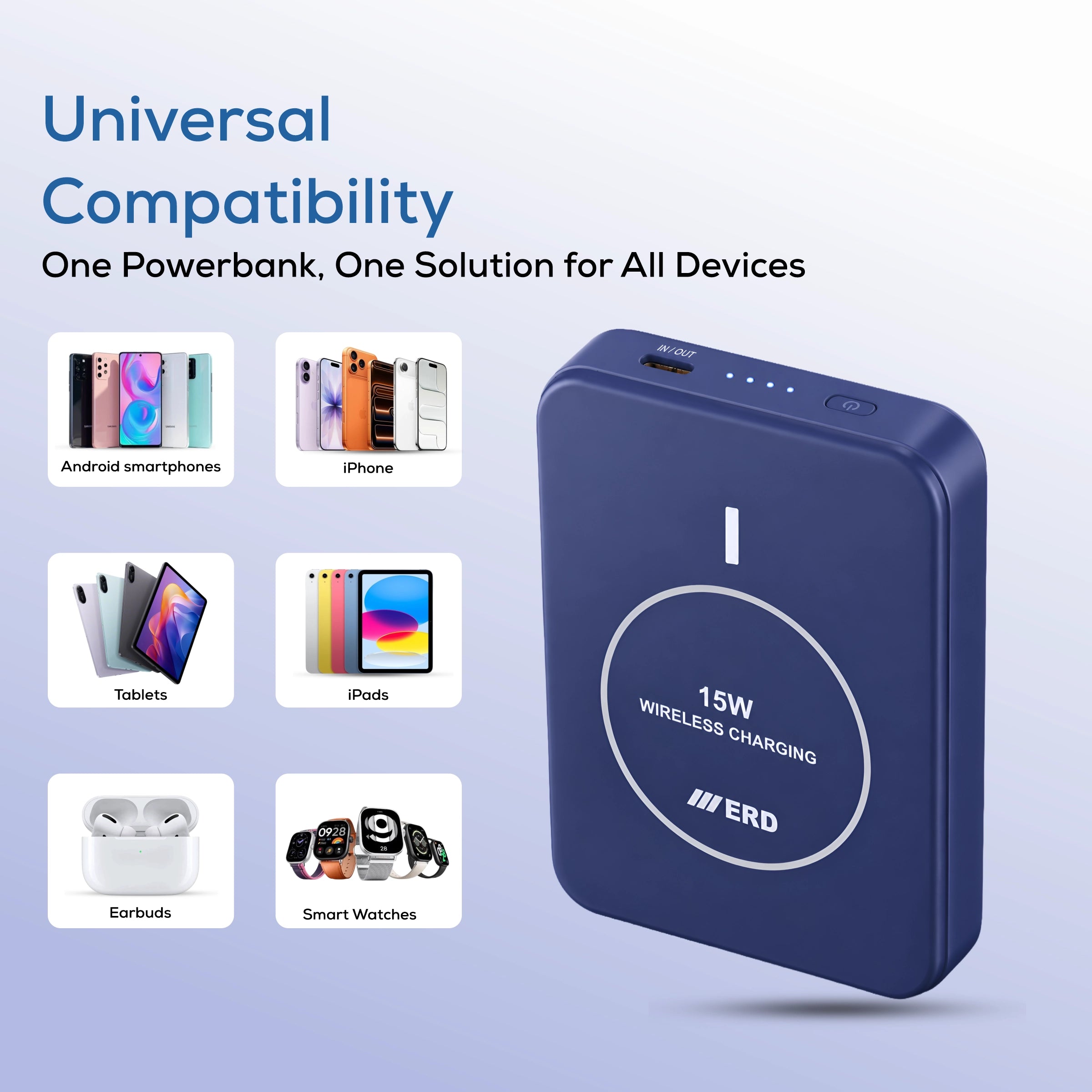 ERD PB-182  Power Bank 10000 mAh, 15WWireless Charging