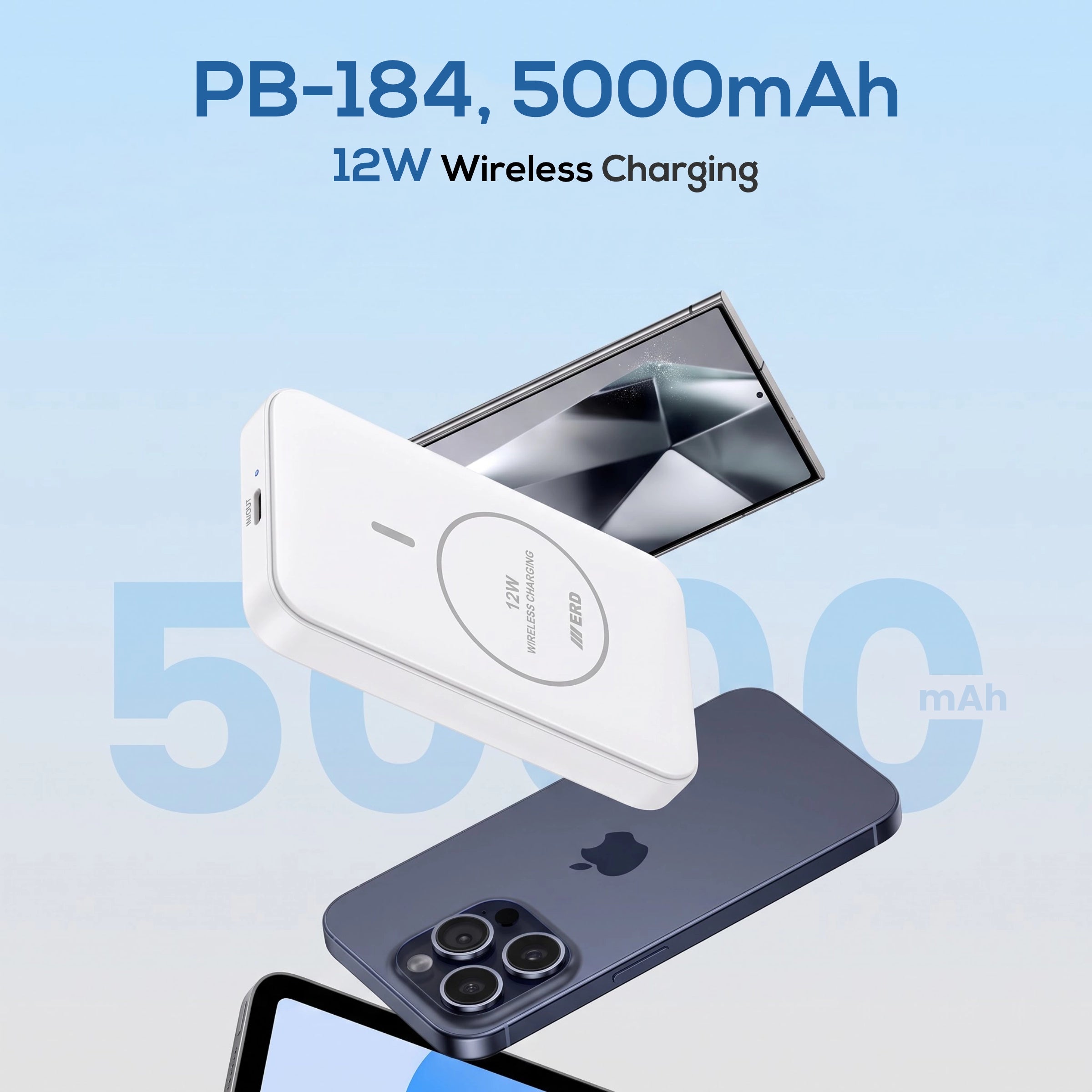 ERD PB-184 Power Bank 5000 mAh,12W Wireless Charging