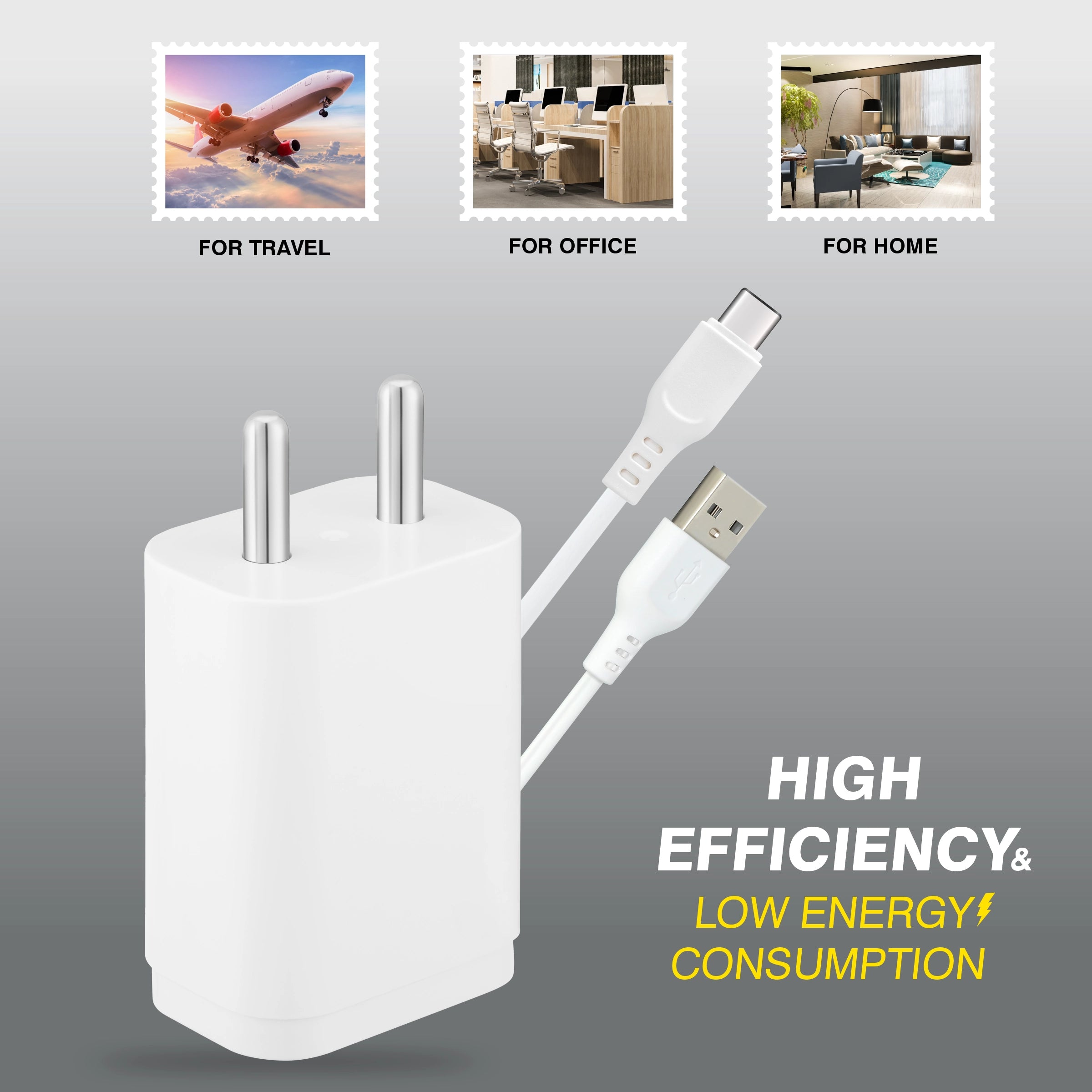 ERD TC-221 USB-A QC Charger With USB-C Data Cable, 20W