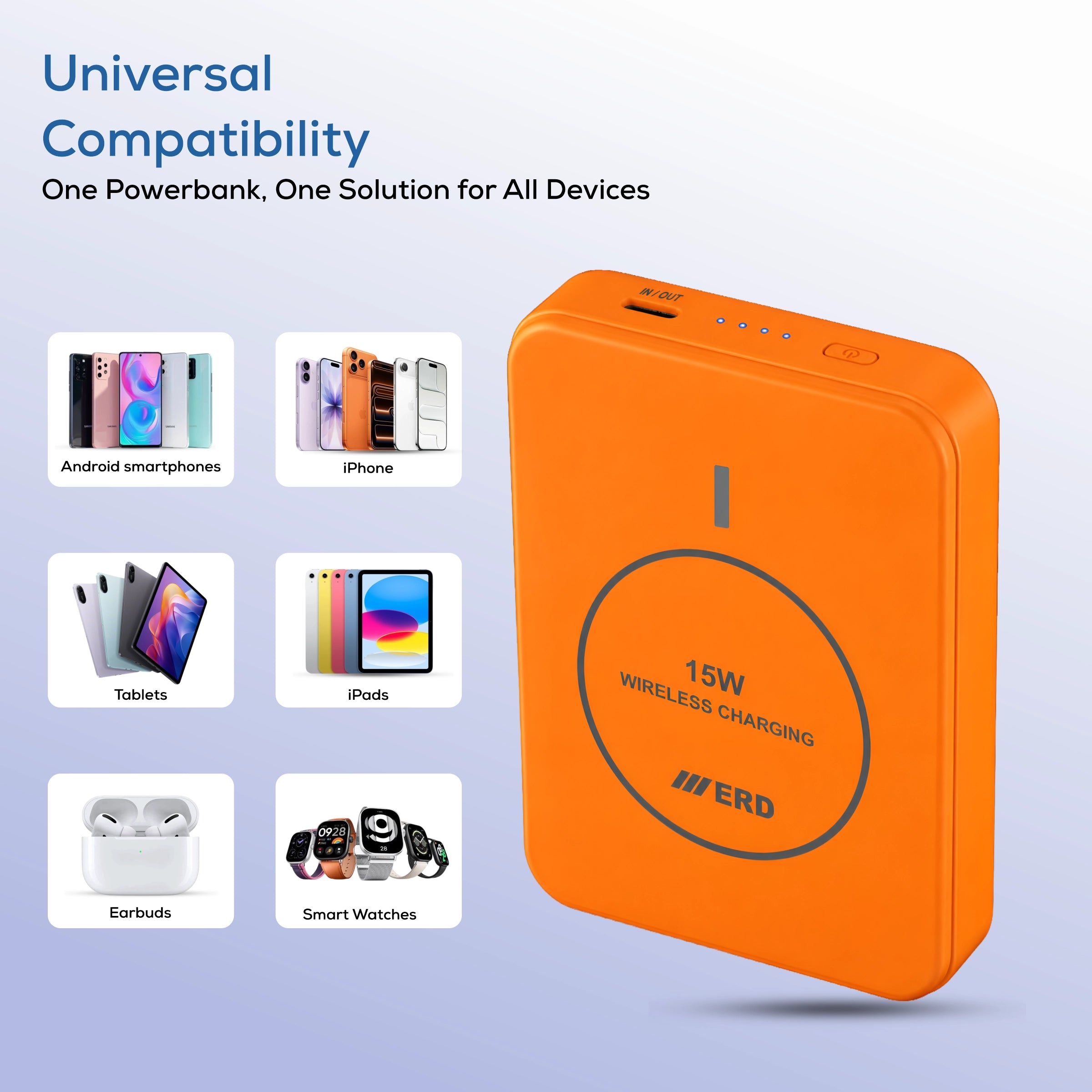ERD PB-182  Power Bank 10000 mAh, 15WWireless Charging