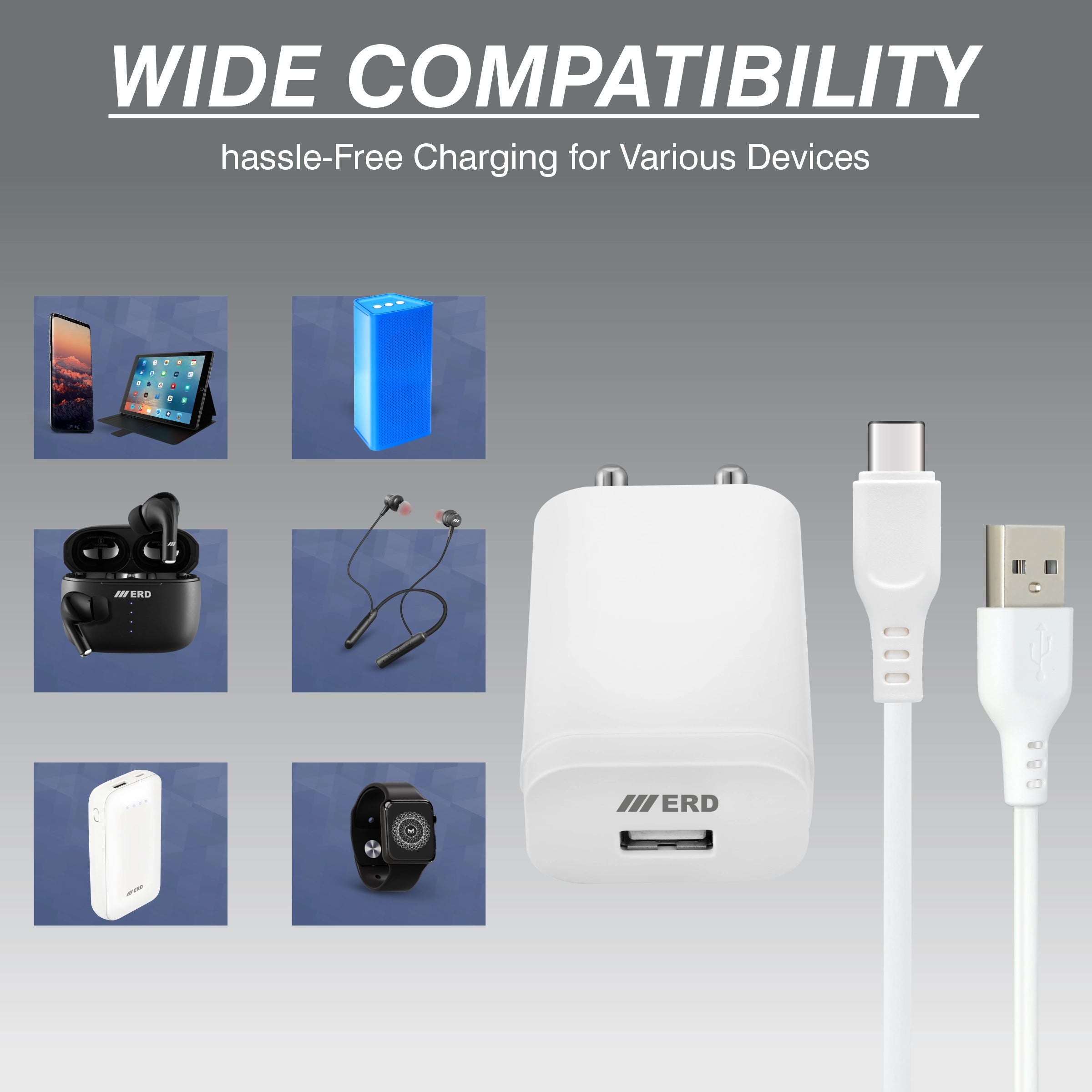 ERD TC-221 USB-A QC Charger With USB-C Data Cable, 20W