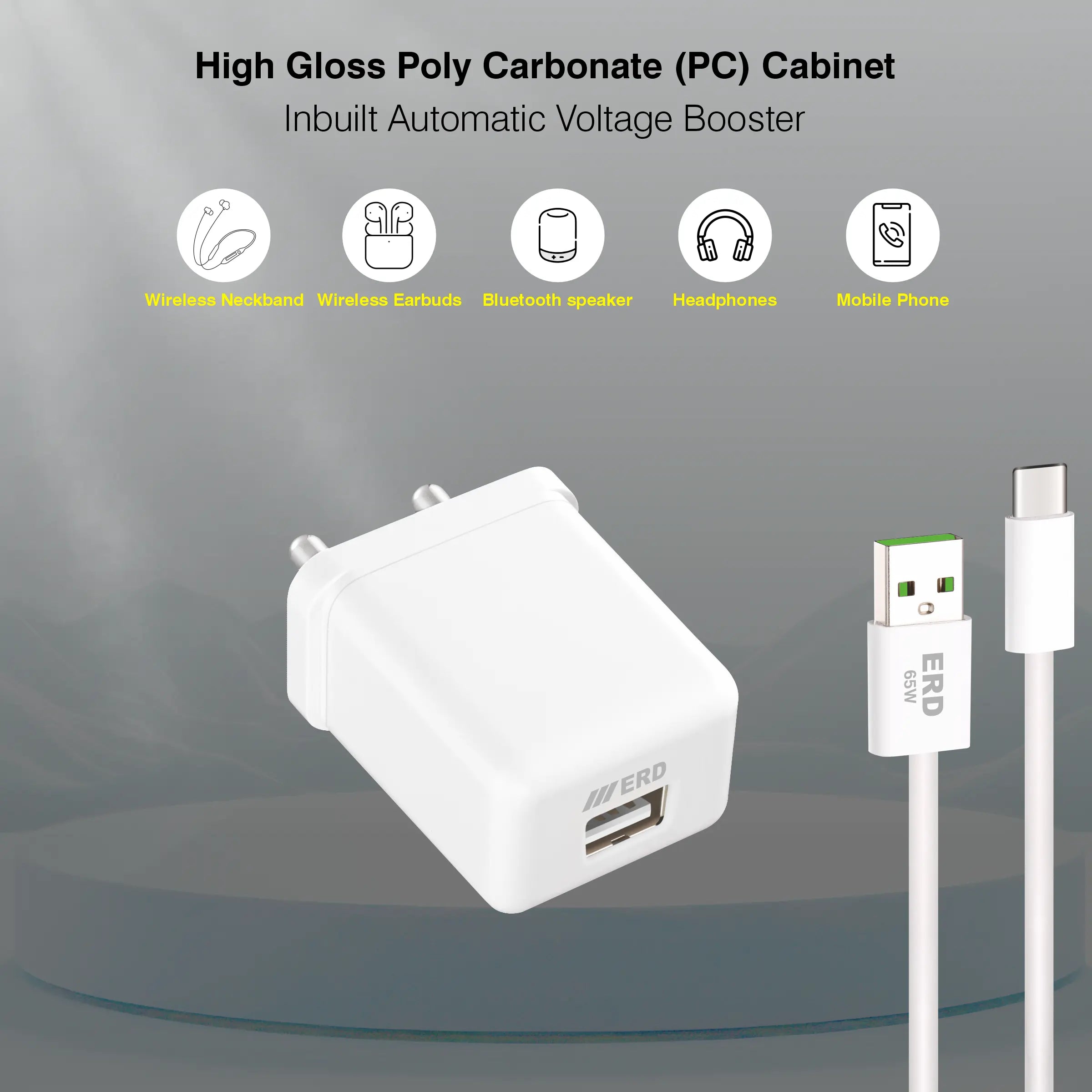 ERD TC-121 CHARGER + USB-C QC WHT 20W