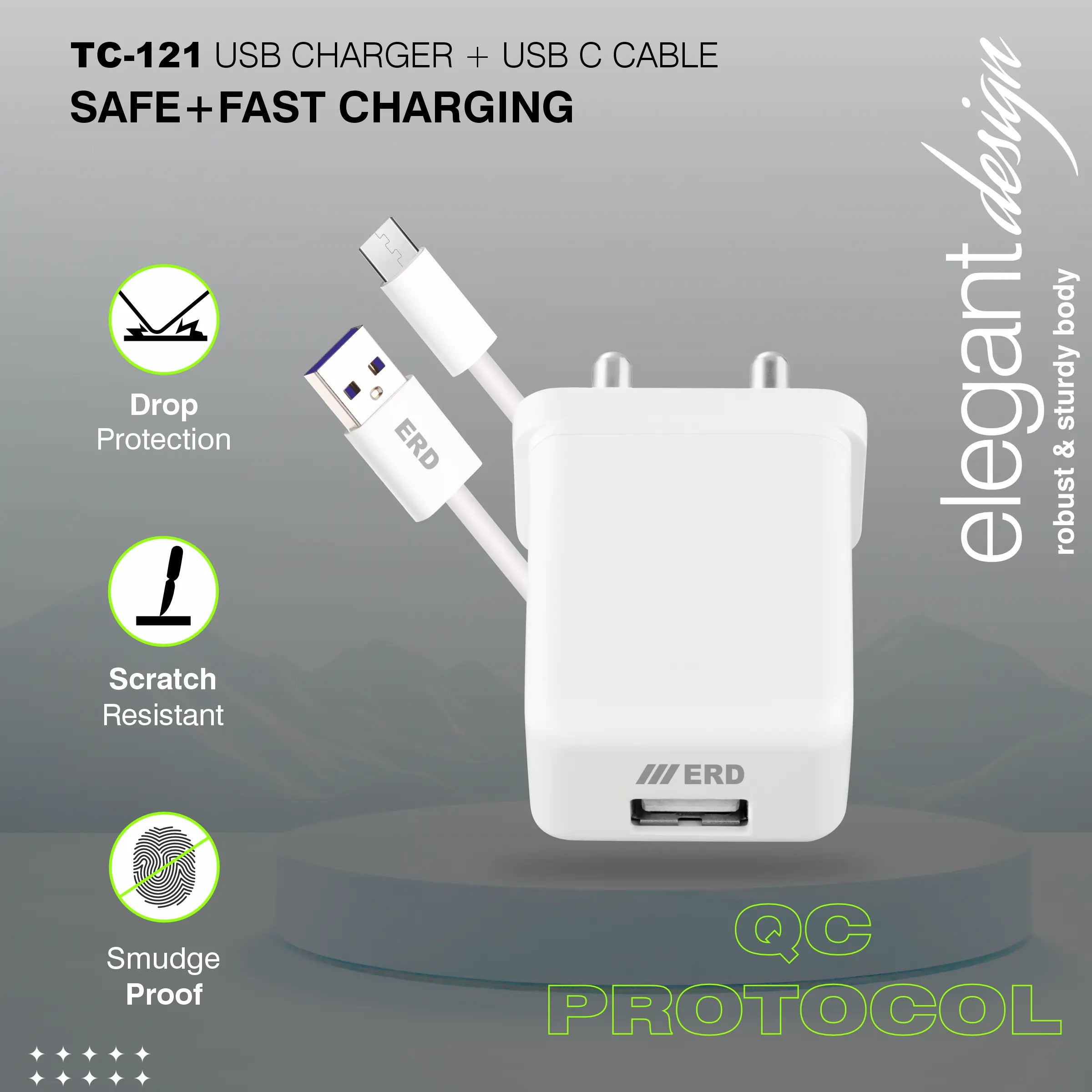 ERD TC-121 CHARGER + USB-C QC WHT 20W