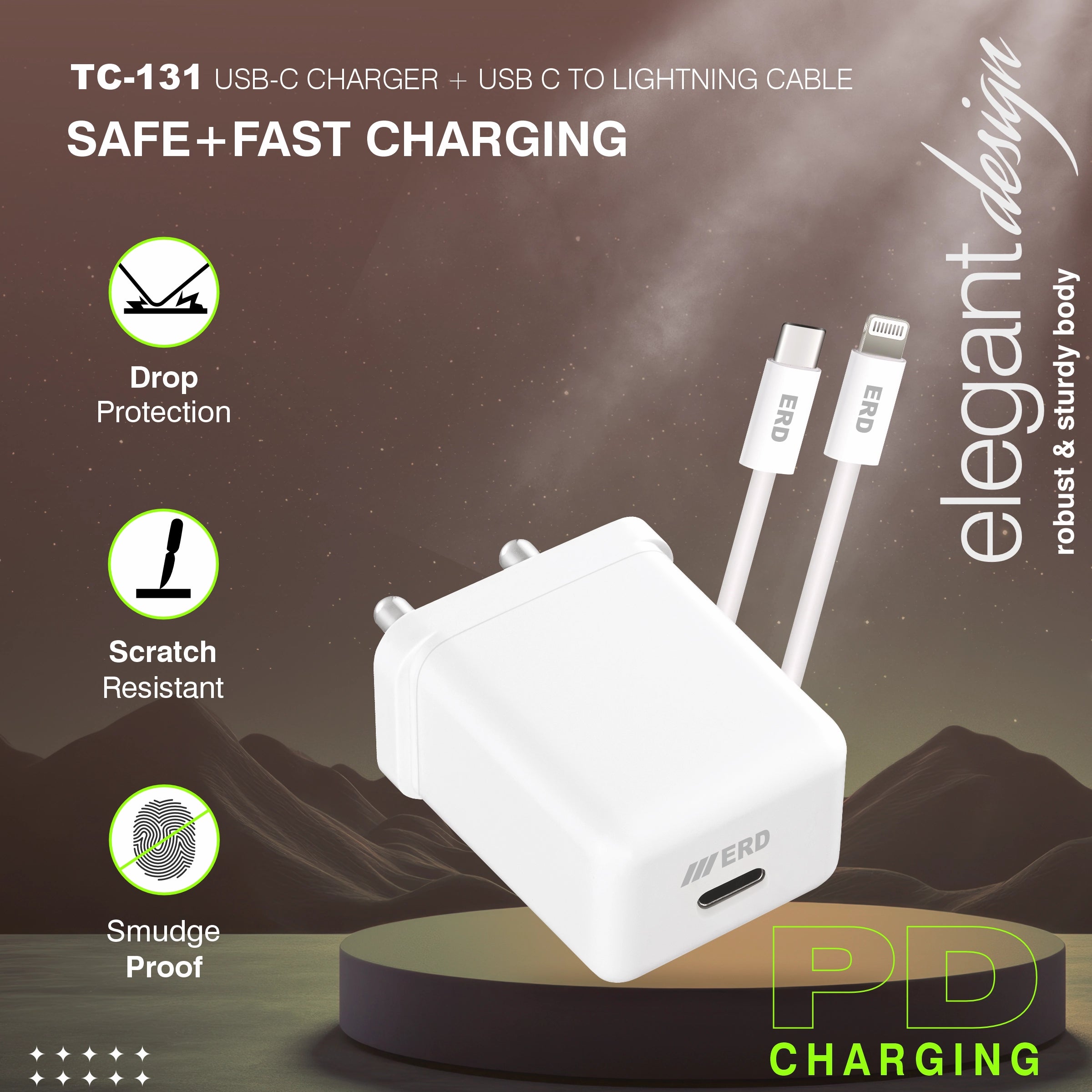 ERD TC-131 CHARGER USB-C TO LIGHTING PD WHT 20W