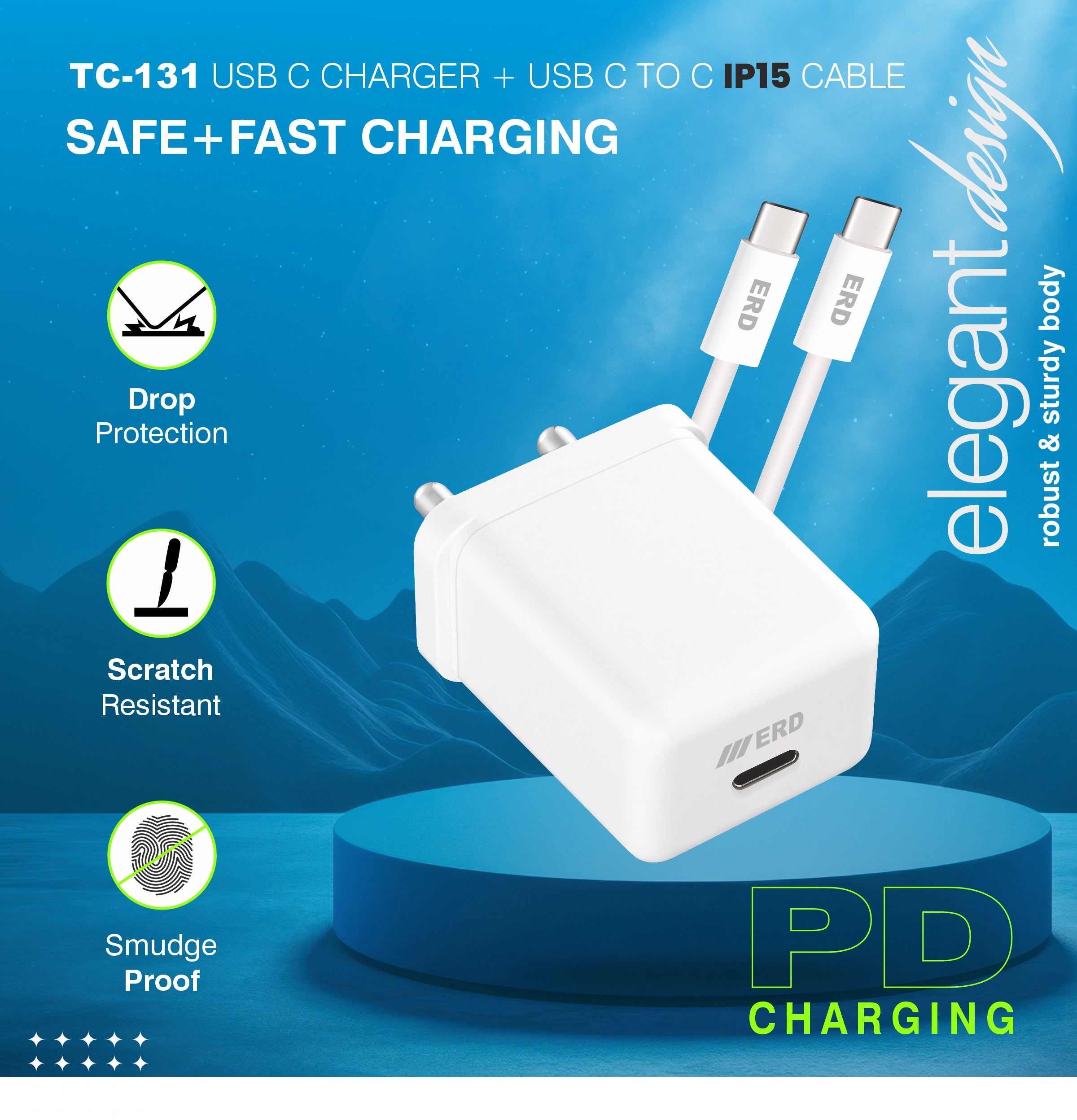 ERD TC-131 CHARGER USB-C 1P15 TO C PD WHT 20W