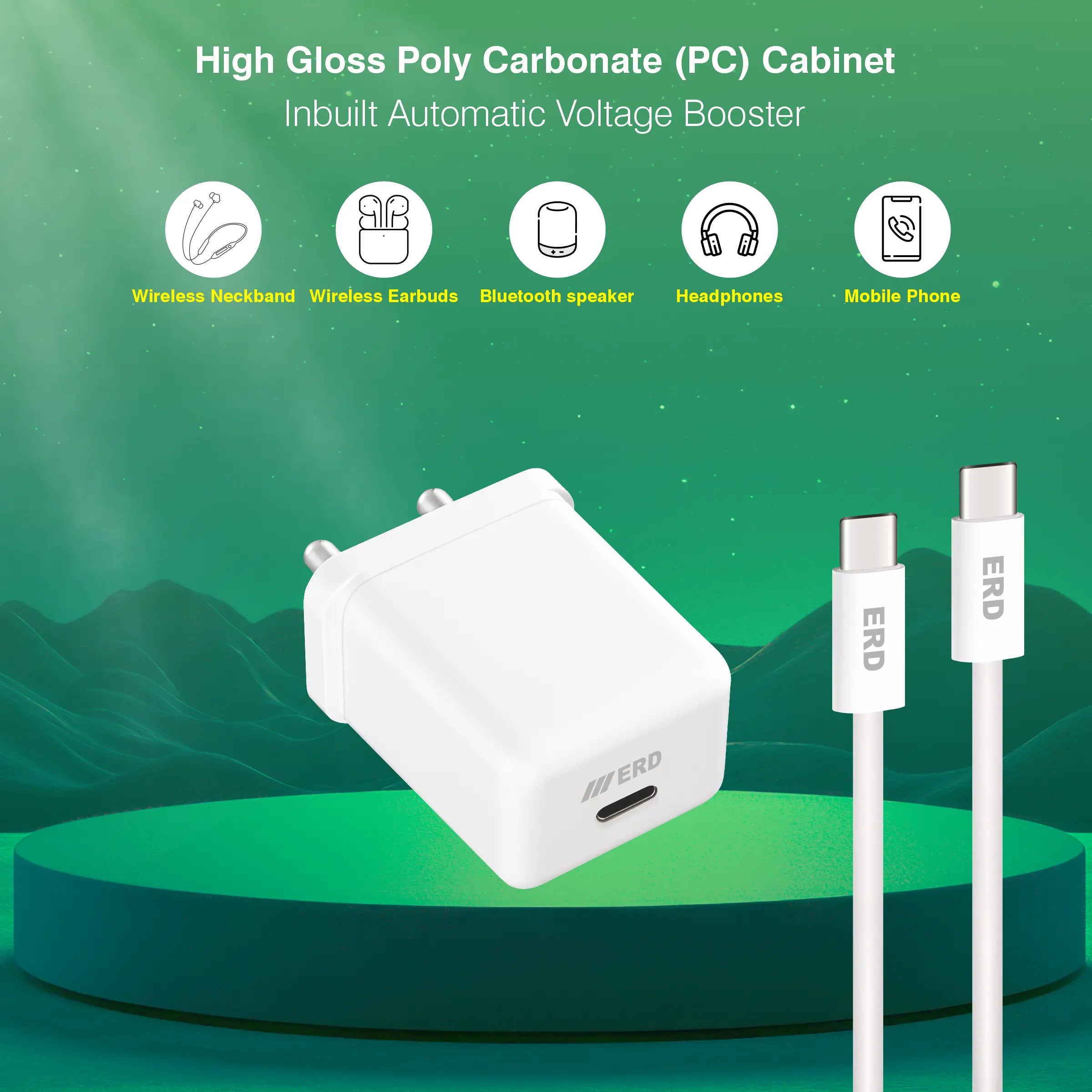 ERD TC-132 CHARGER+USB-C TO C PD WHT 25W