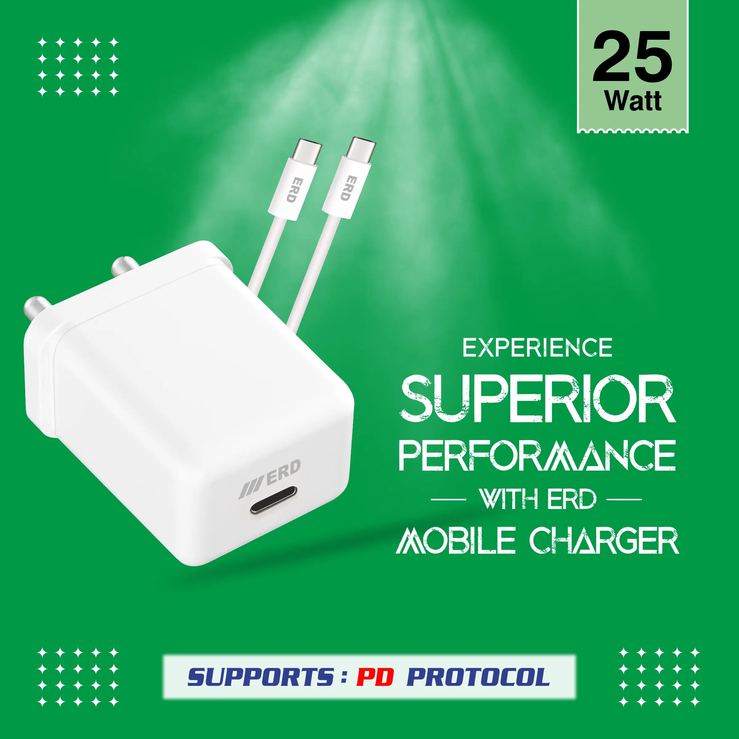 ERD TC-132 CHARGER+USB-C TO C PD WHT 25W