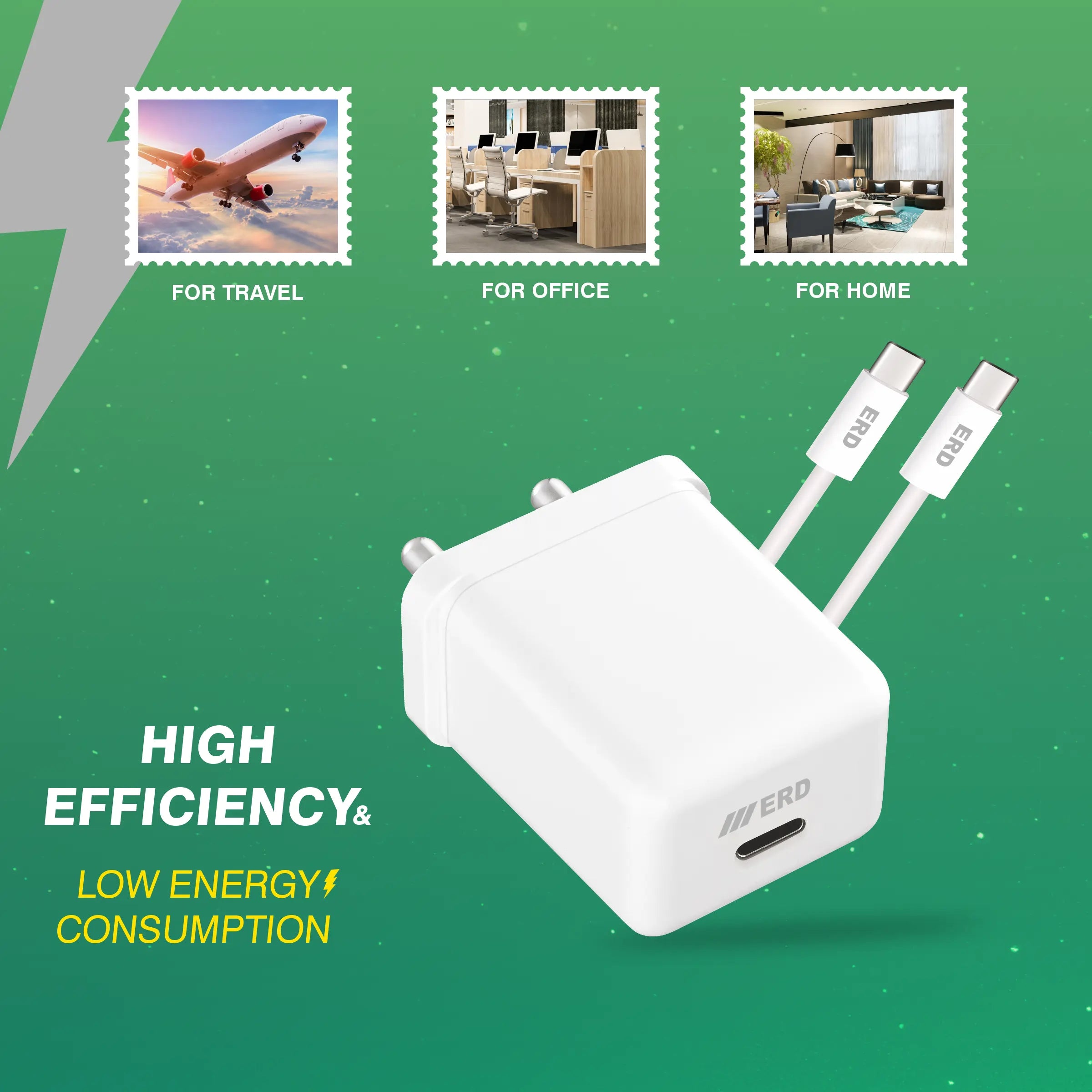 ERD TC-132 CHARGER+USB-C TO C PD WHT 25W