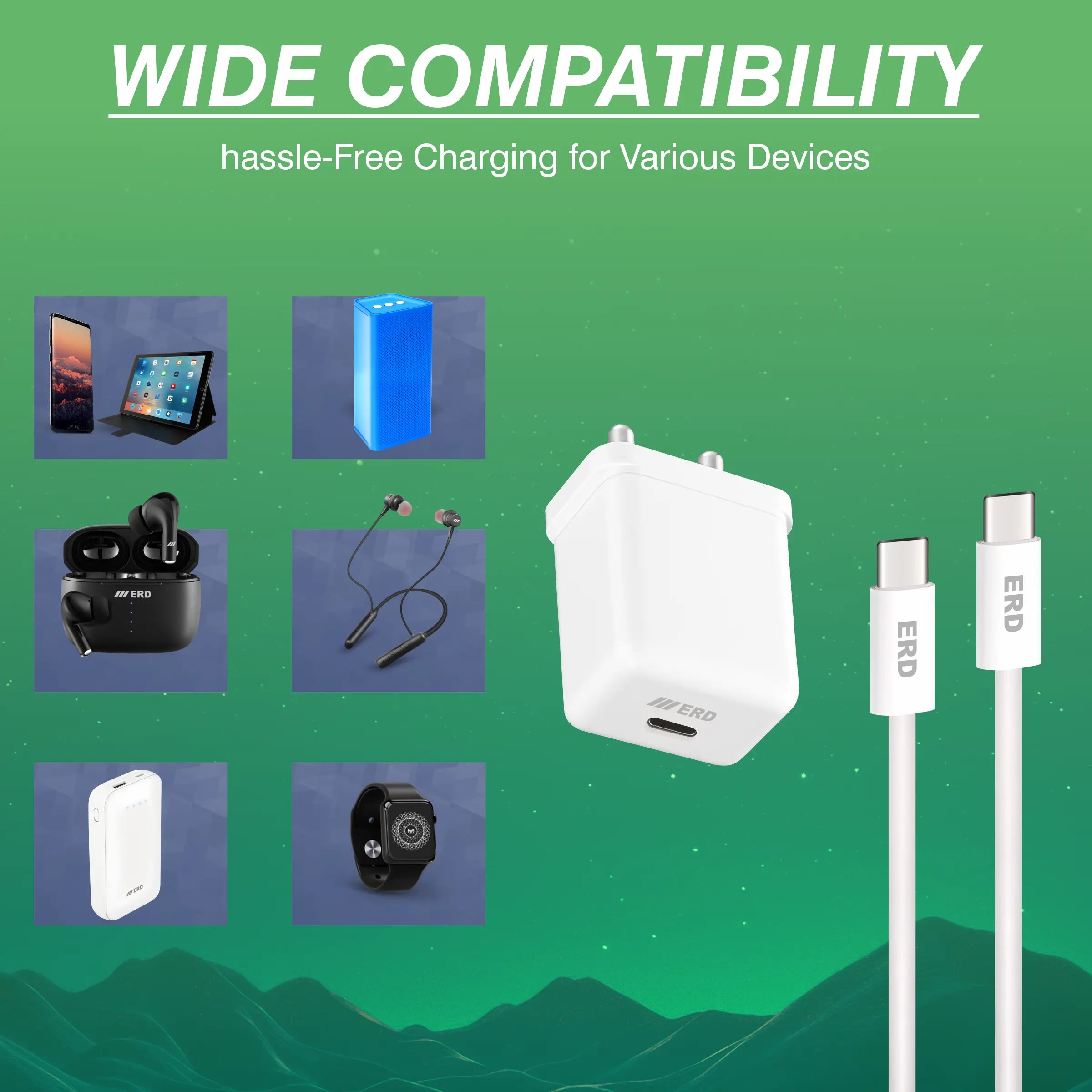 ERD TC-132 CHARGER+USB-C TO C PD WHT 25W