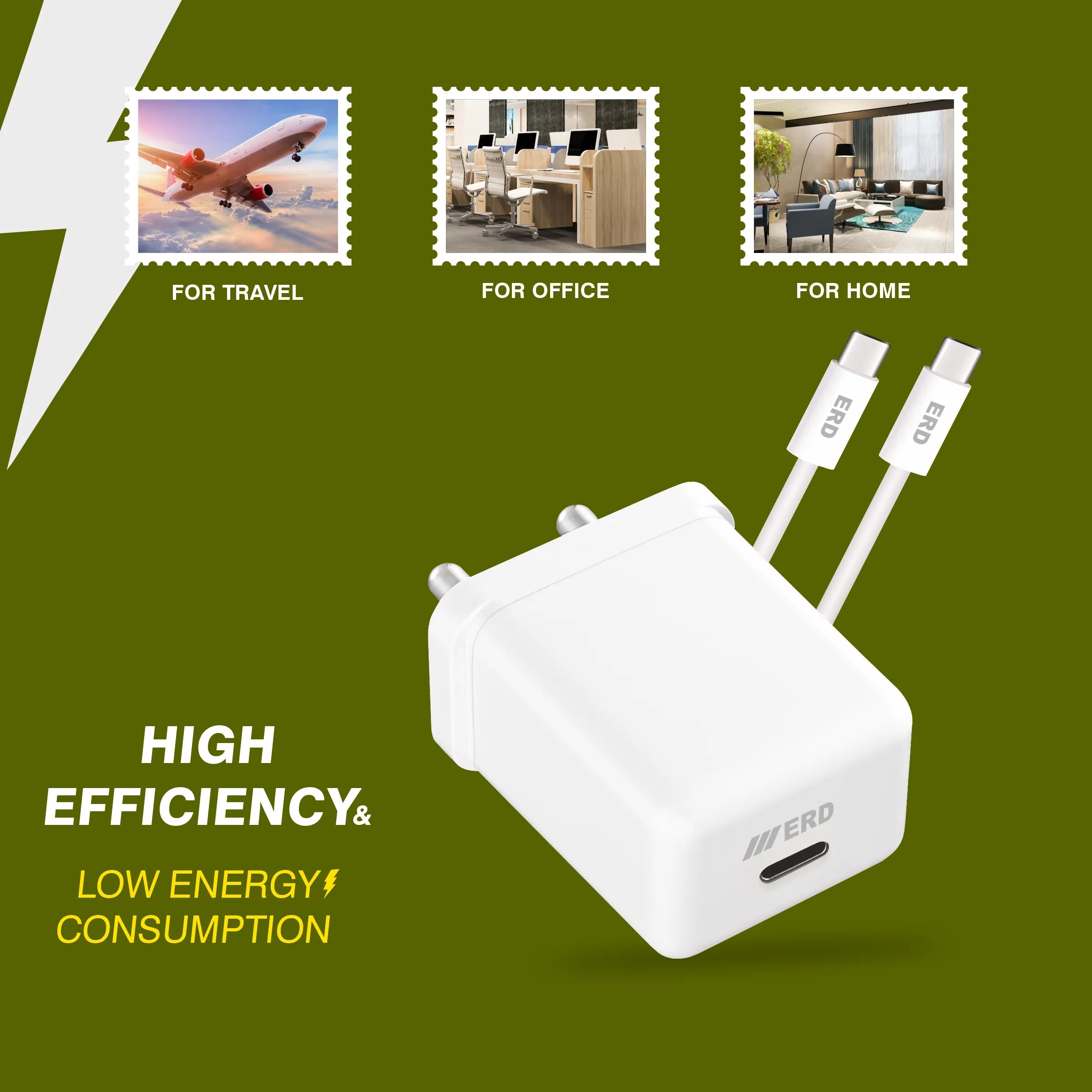 ERD TC-133 CHARGER+USB-C TO C PD WHT 33W