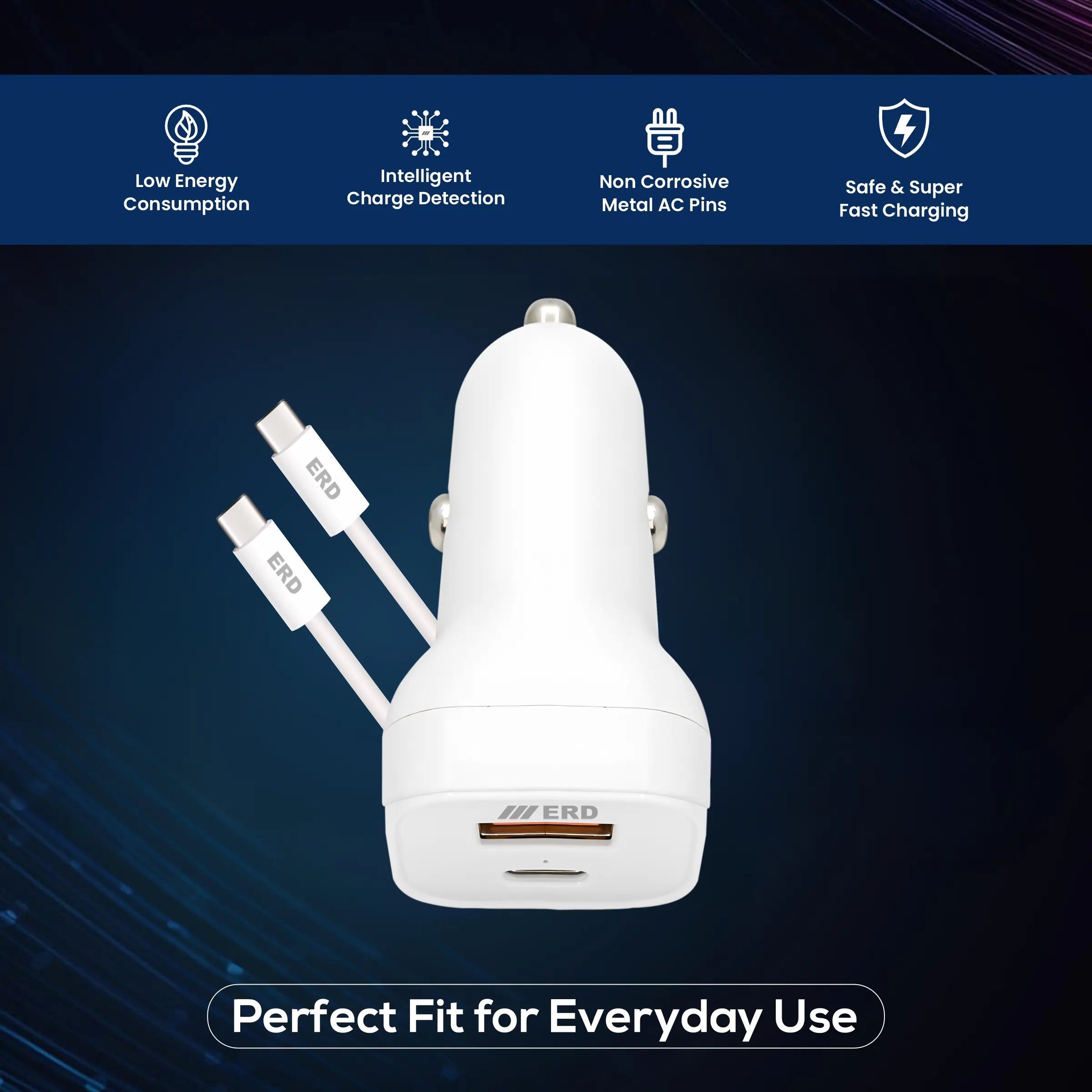 ERD CC-145 USB-A/C Car Mobile Charger With C to C, 45W