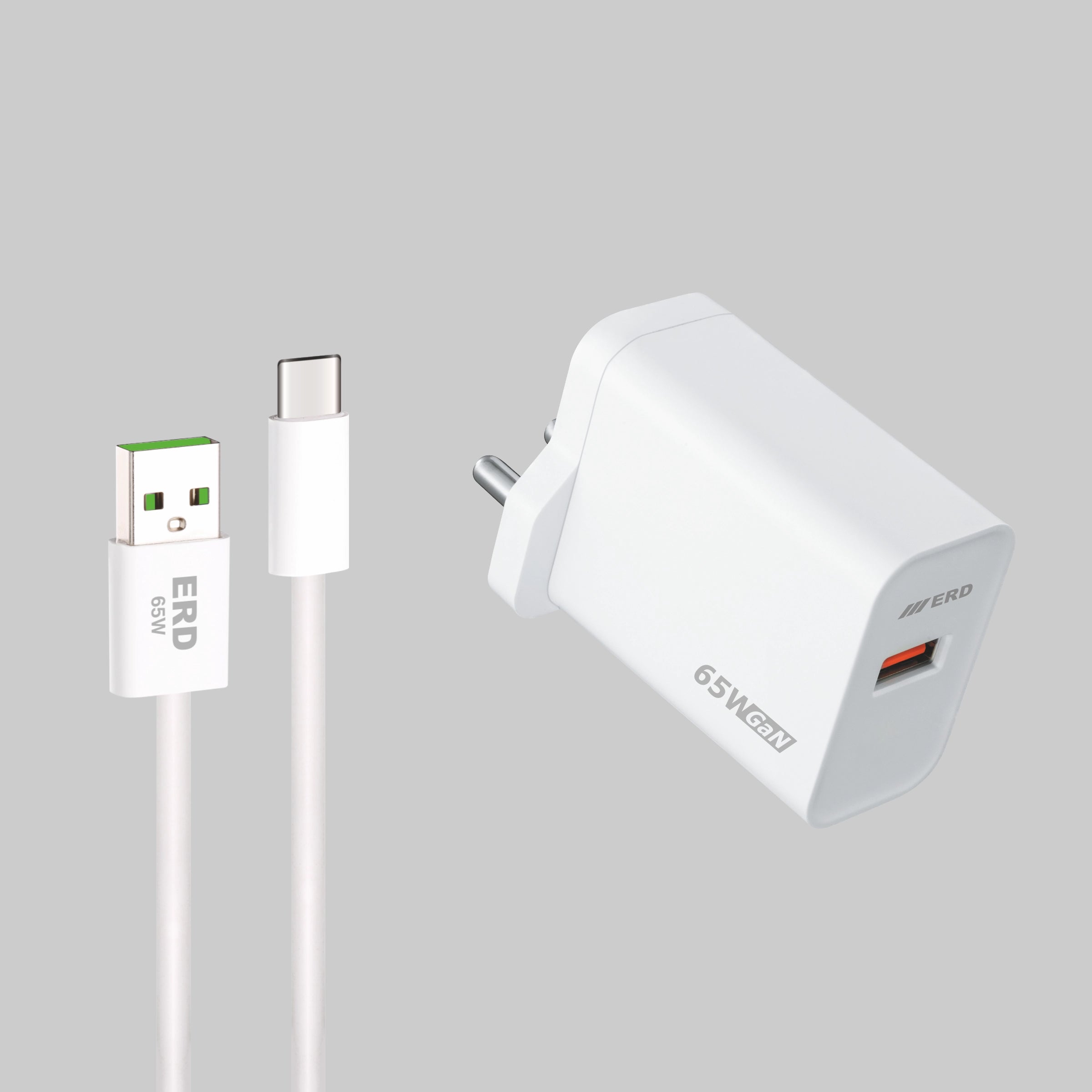 White USB charger with cable on a gray background
