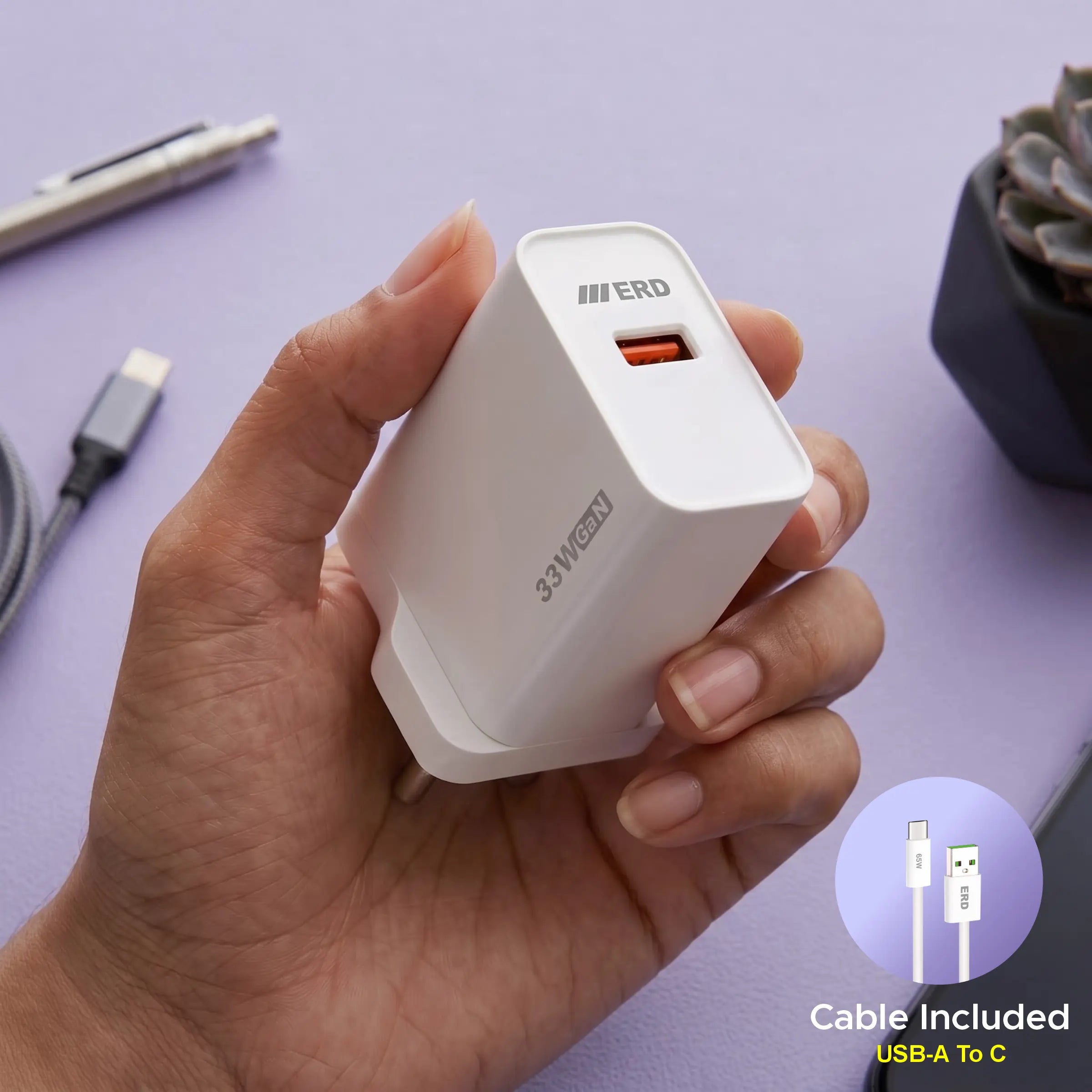 TC-125 USB A GaN Charger With A To C Cable,33W