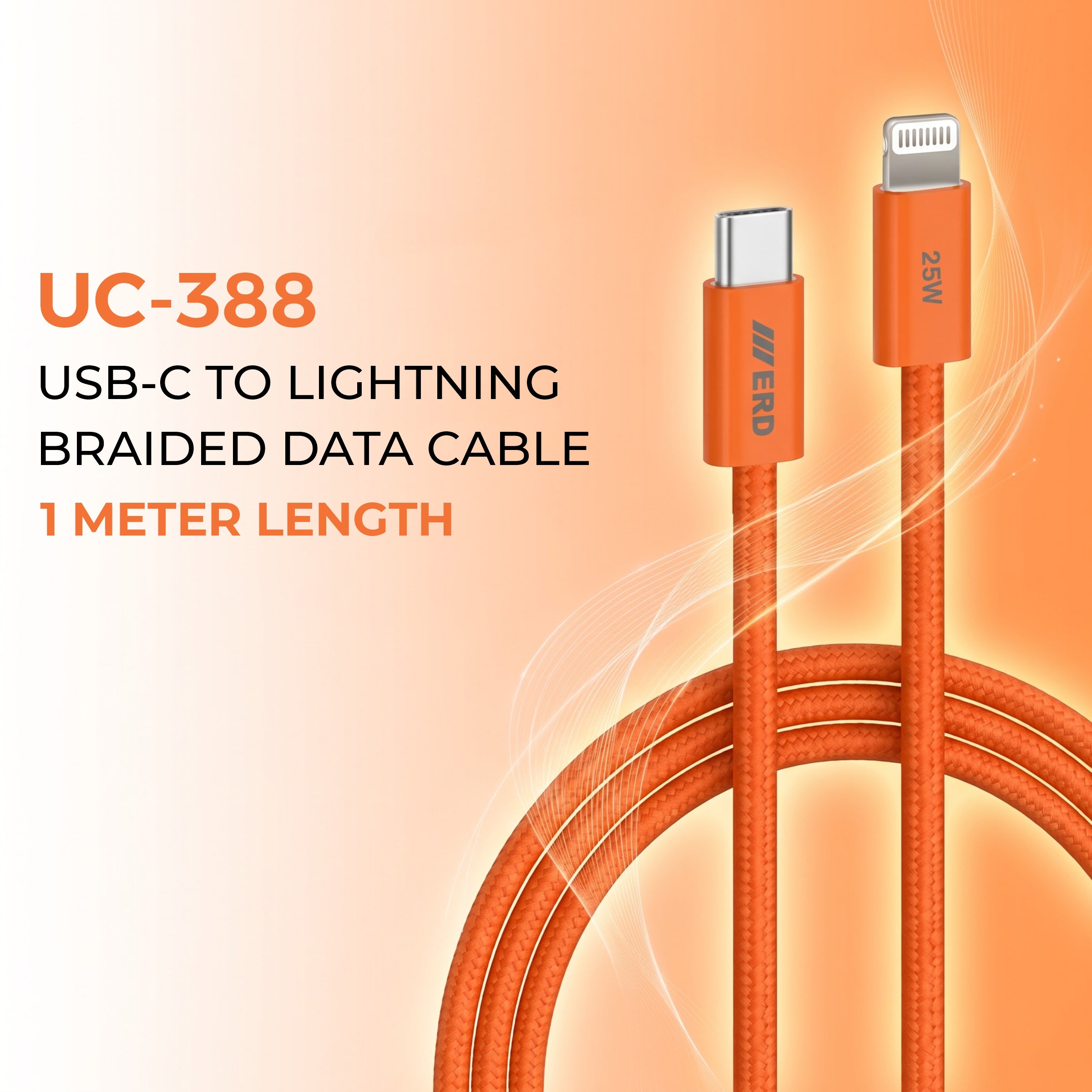 UC-388 USB-C to Lightning Braided Data Cable Solid casing 25W