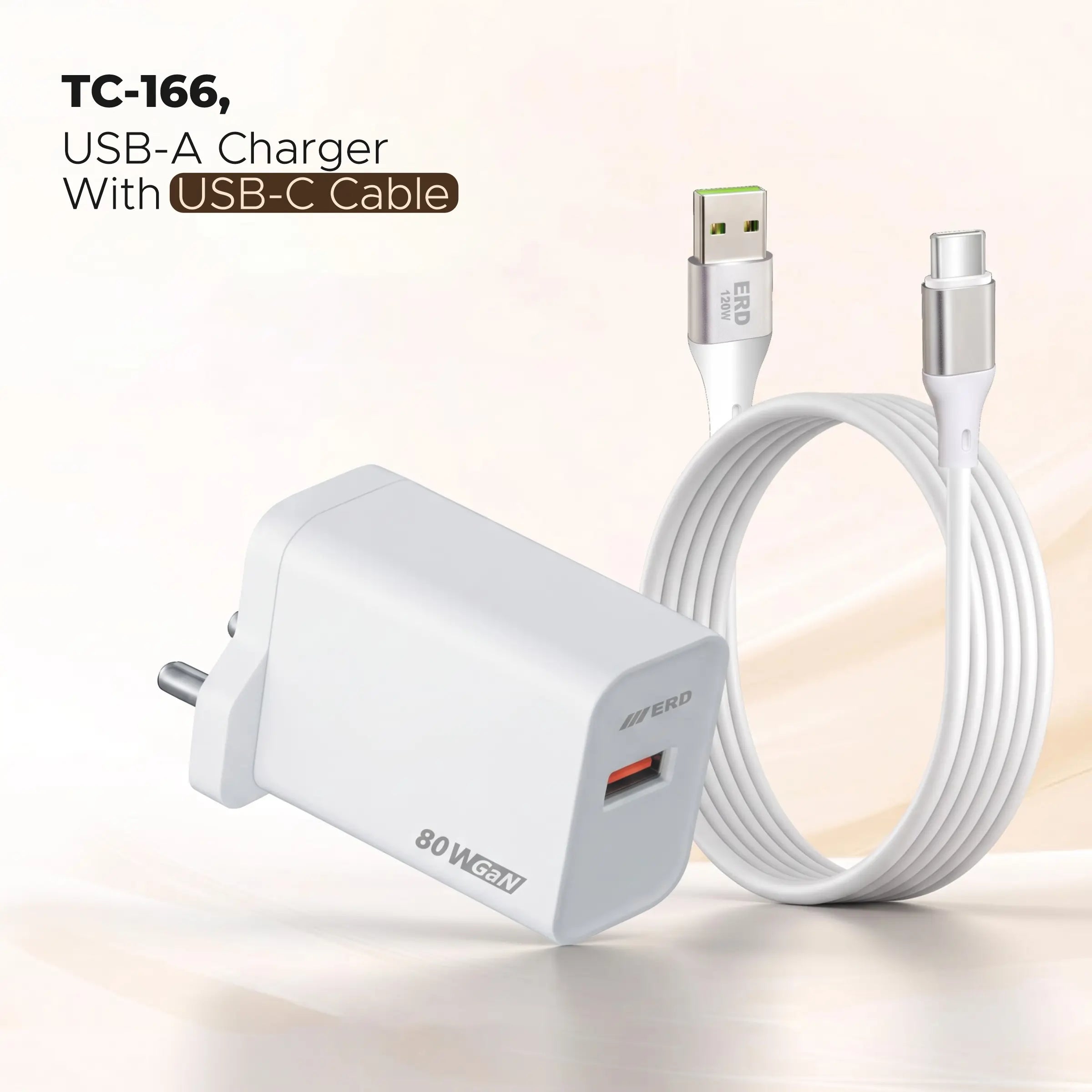 TC-166 USB-A GaN Charger With A to C Cable, 80W