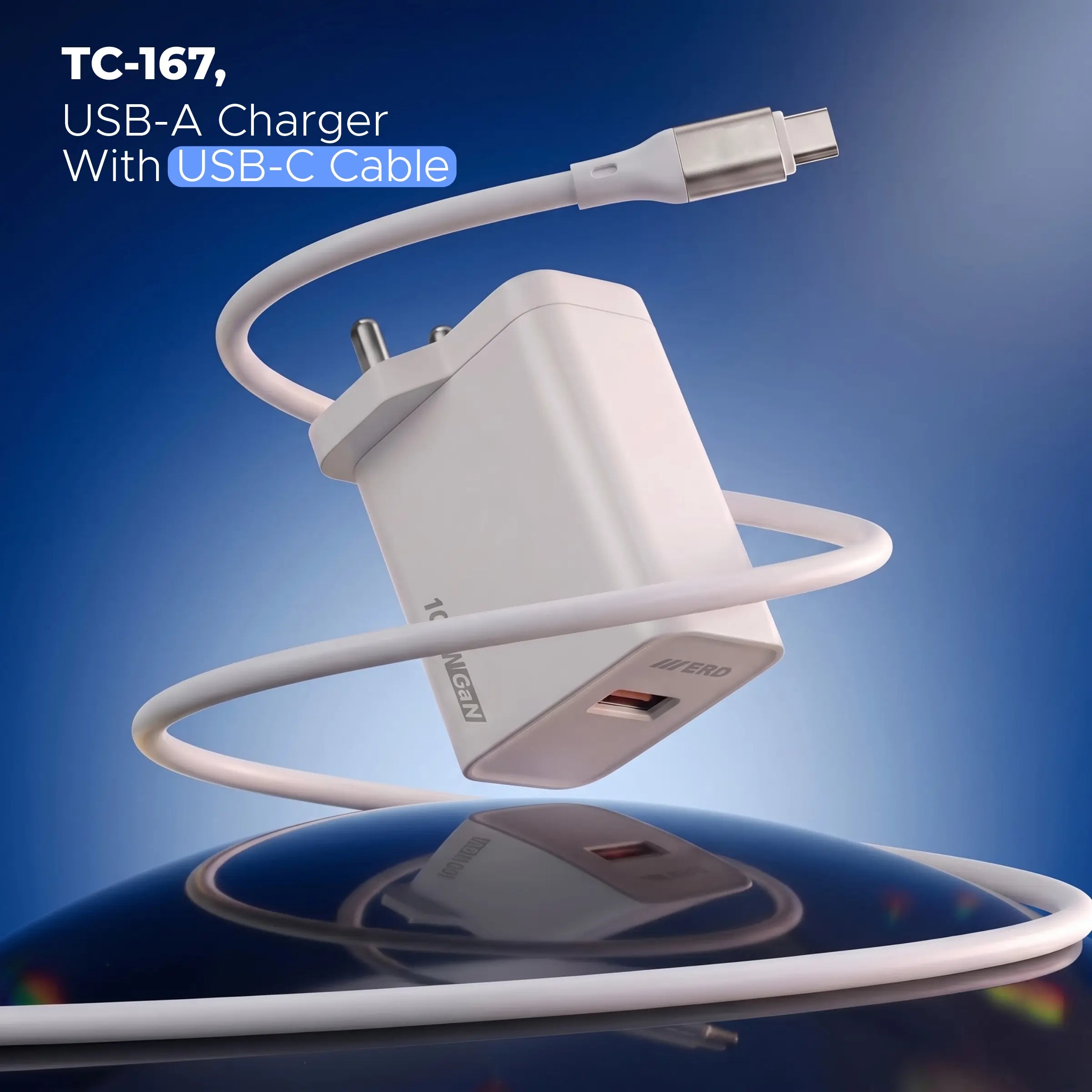 TC-167 USB-A GaN Charger With A to C Cable, 100W
