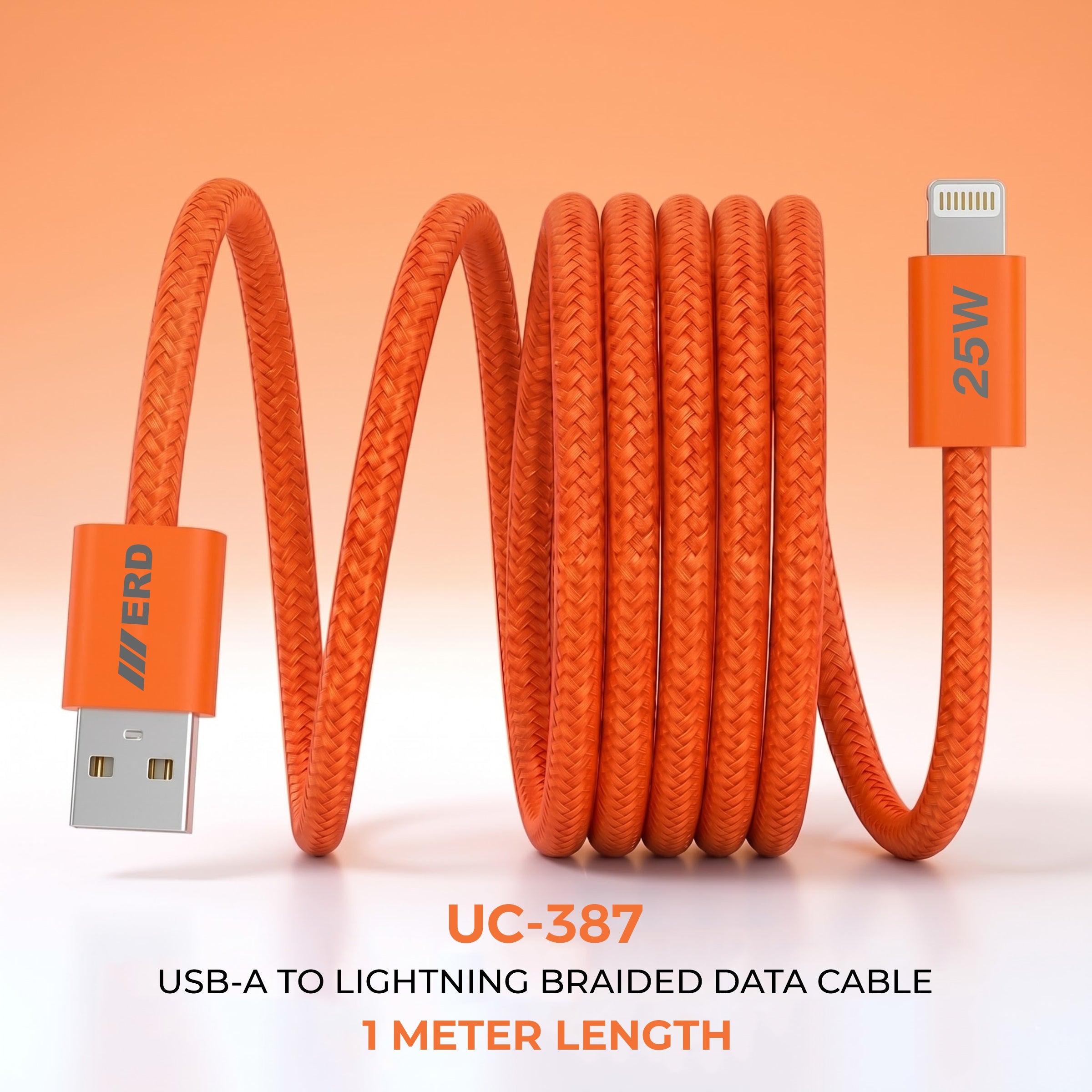 UC-387 USB-A to Lightning Braided Data Cable Solid casing 25W