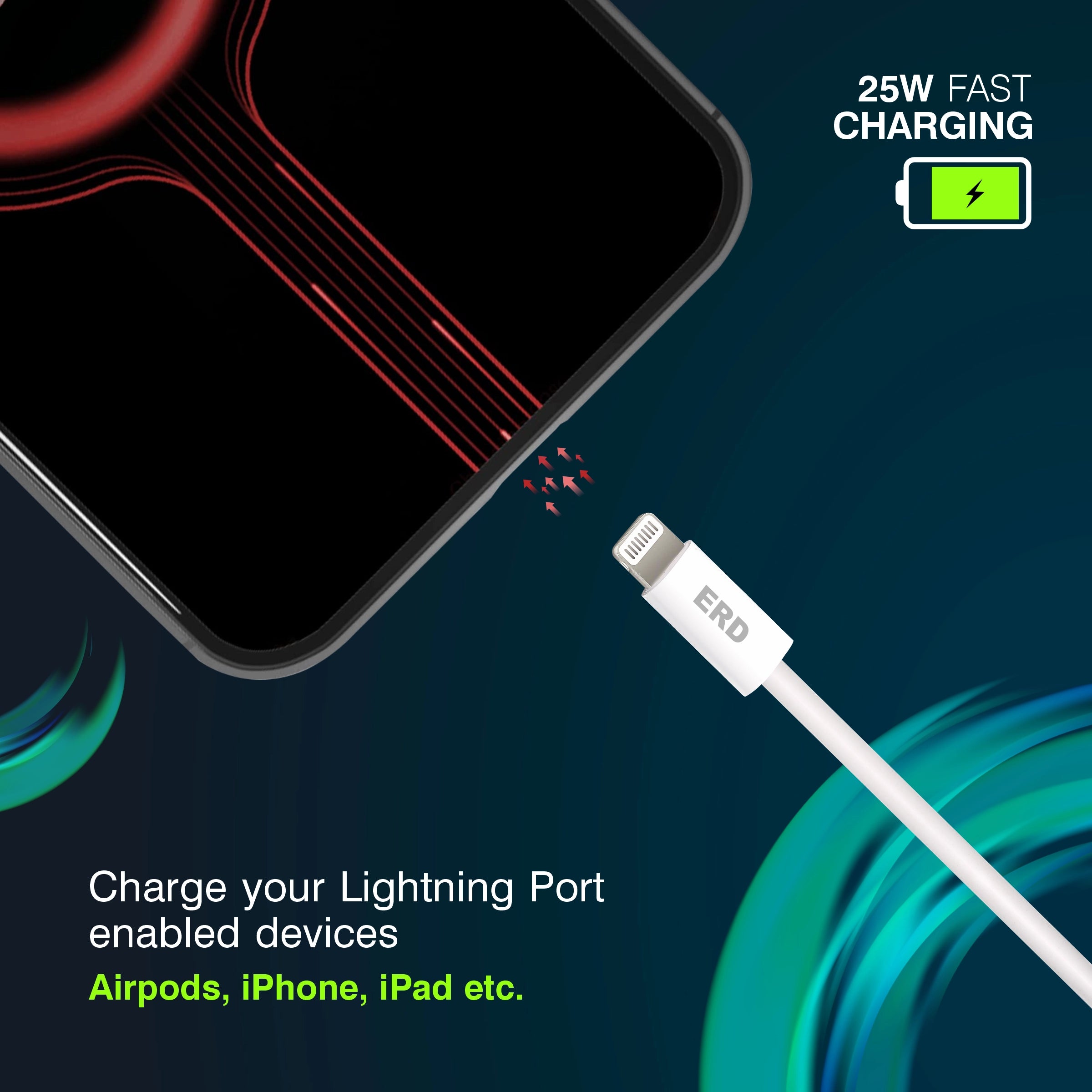 Smartphone charging cable with lightning connector on a dark blue background
