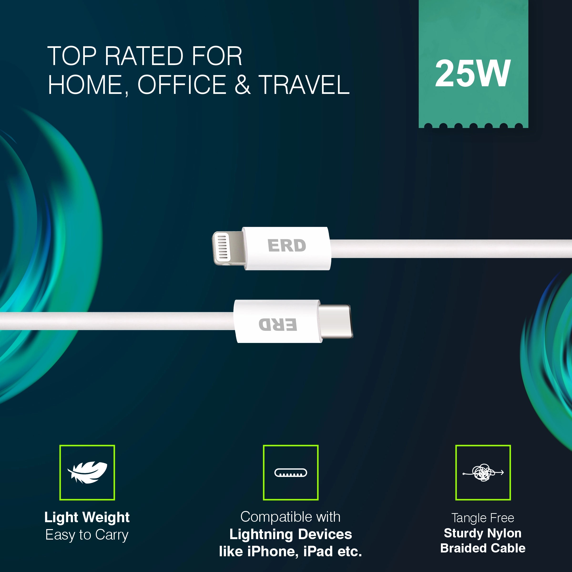 Erd cable with features highlighted on a dark blue background