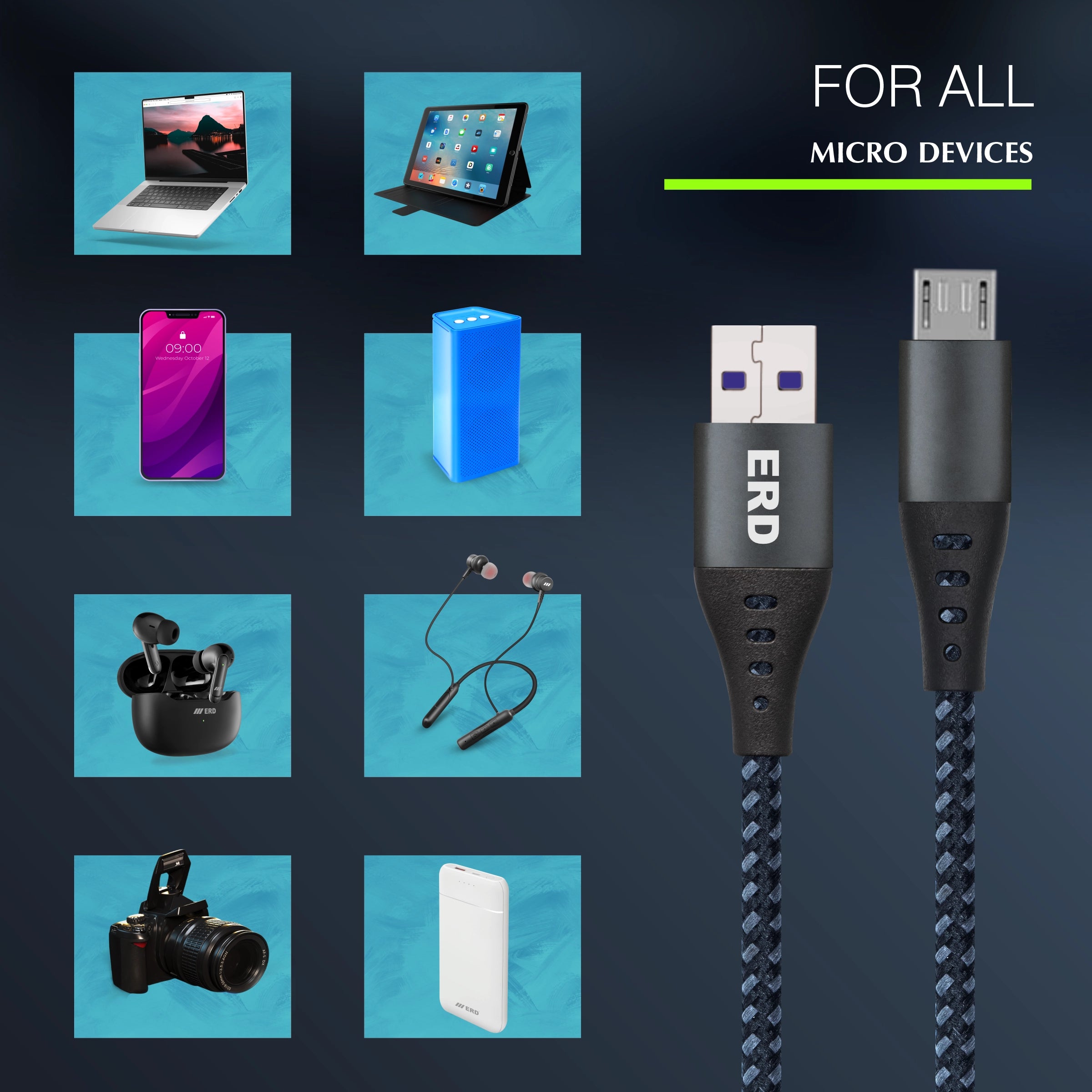 ERD UC-331 USB-A to Micro Braided Metal Casing Data Cable, 25W
