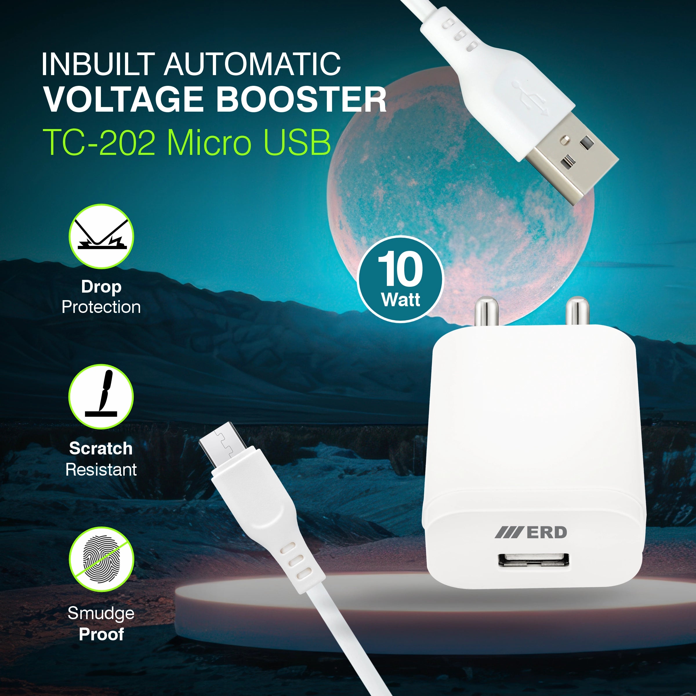 ERD TC-202 CHARGER + MICRO USB WHITE 10W