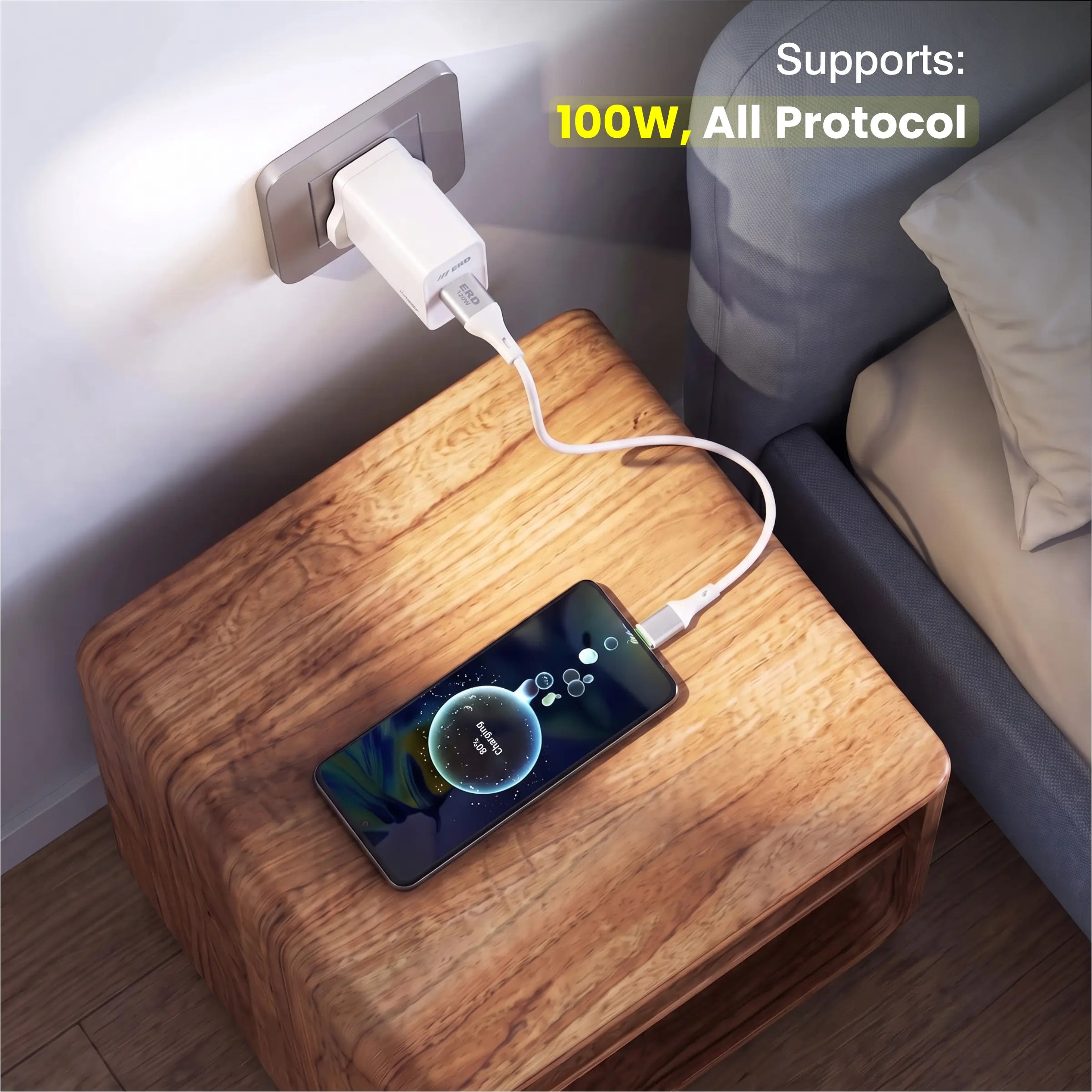 TC-167 USB-A GaN Charger With A to C Cable, 100W