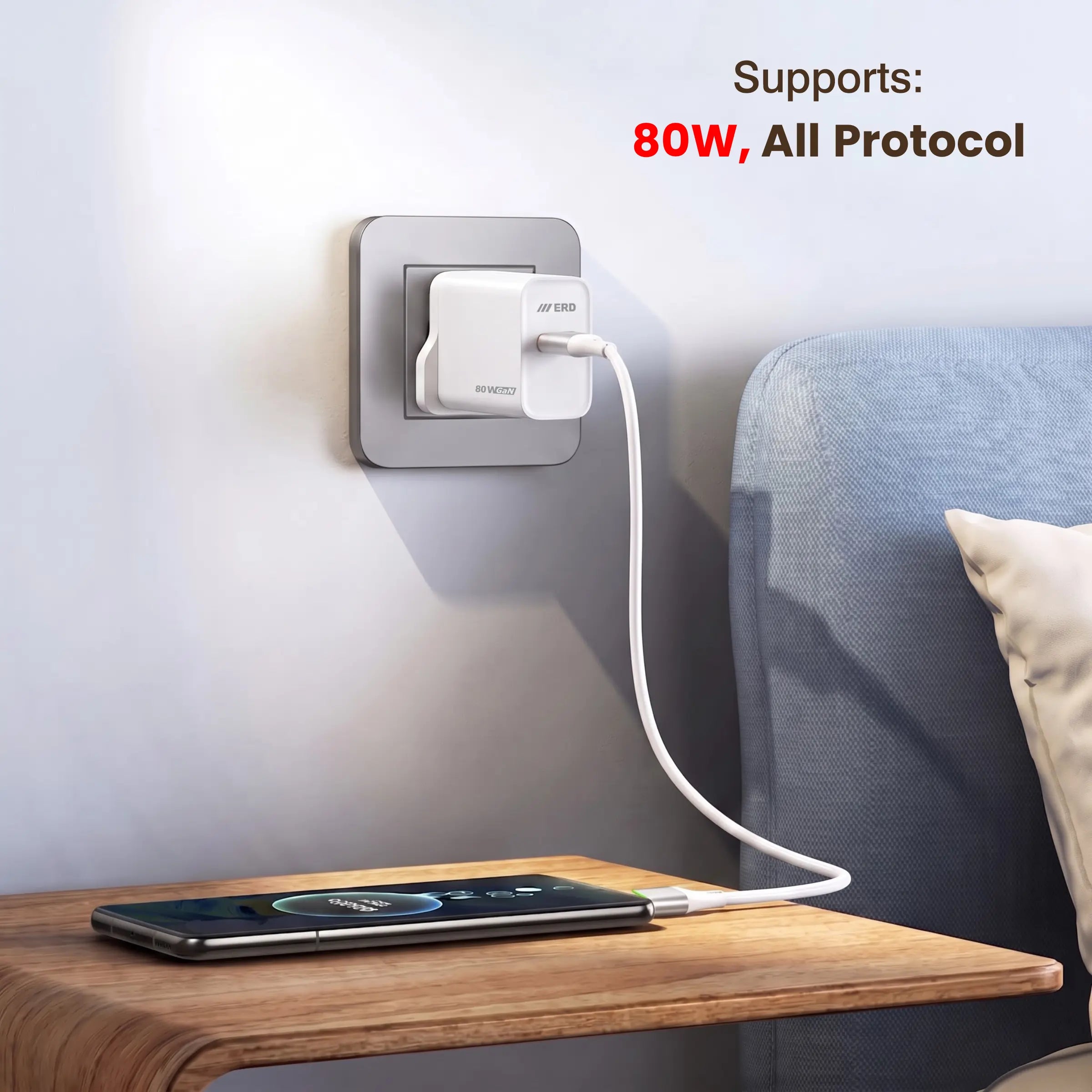 TC-166 USB-A GaN Charger With A to C Cable, 80W