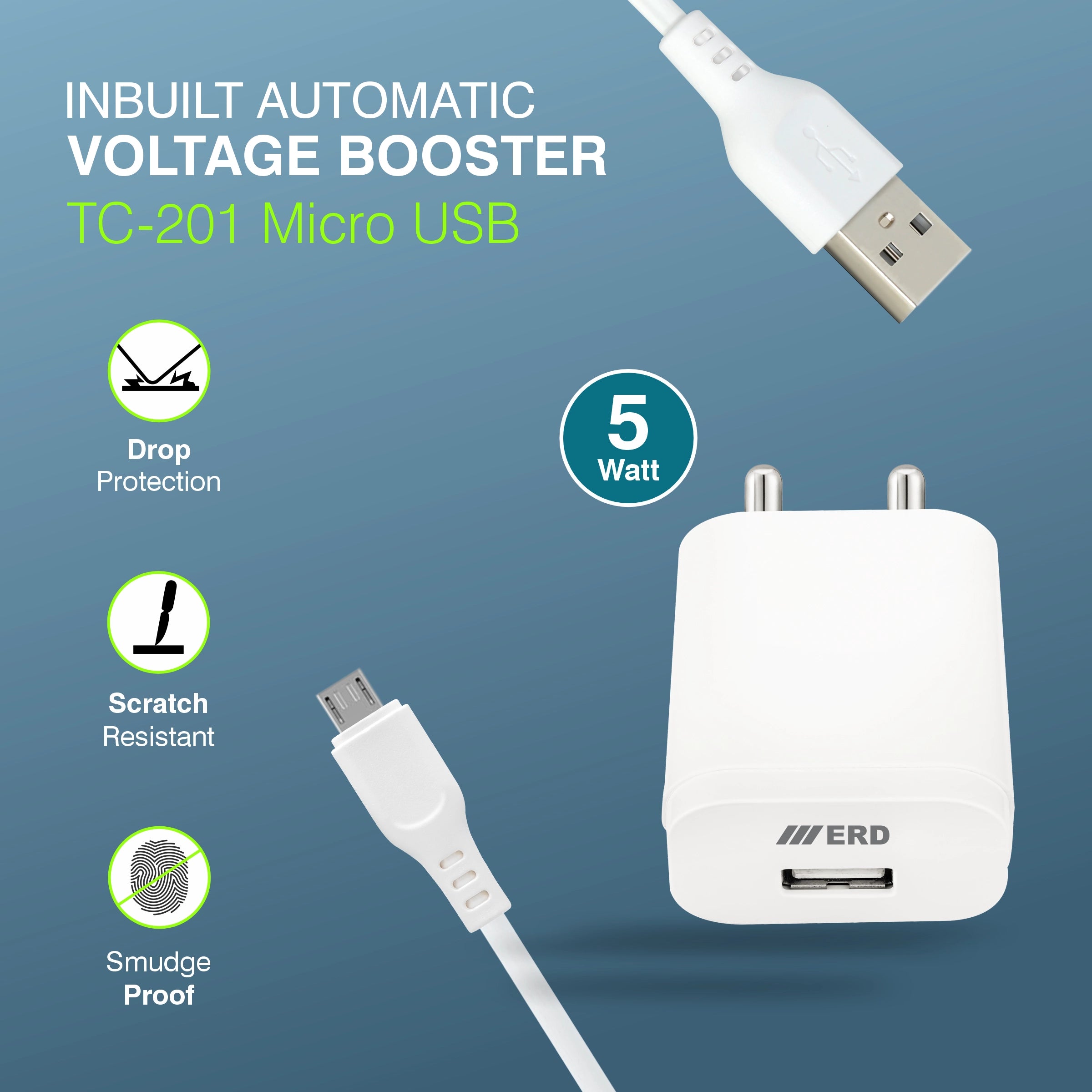 ERD TC-201 CHARGER MICRO USB WHITE 5W