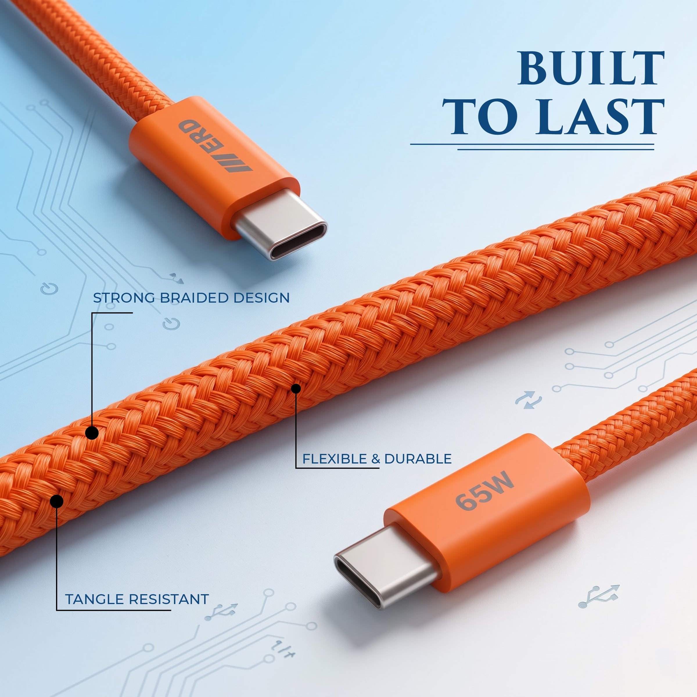 UC-386 USB-C to C Braided Data Cable Solid casing 65W