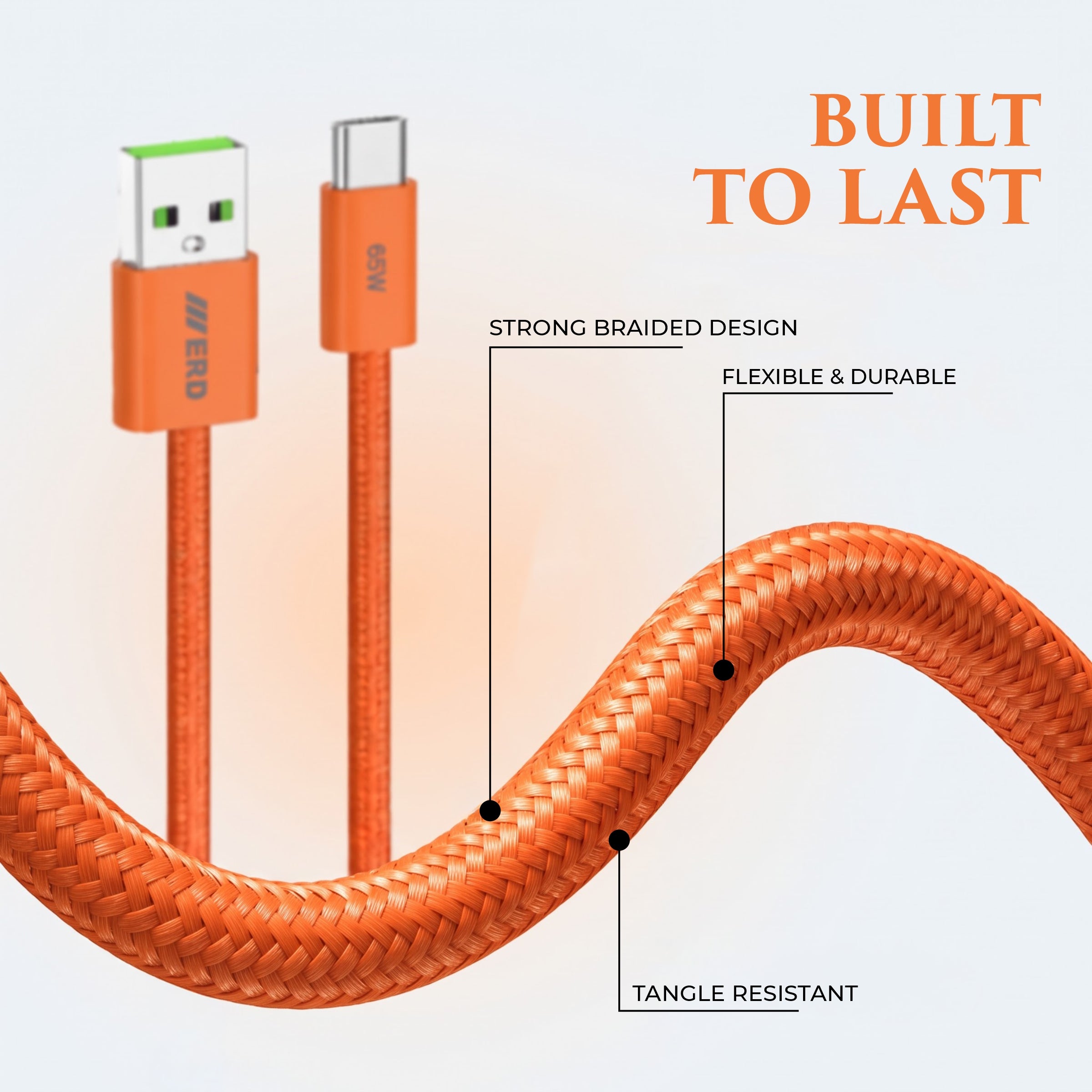 UC-385 USB-A To C Braided Data Cable Solid Casing 65W