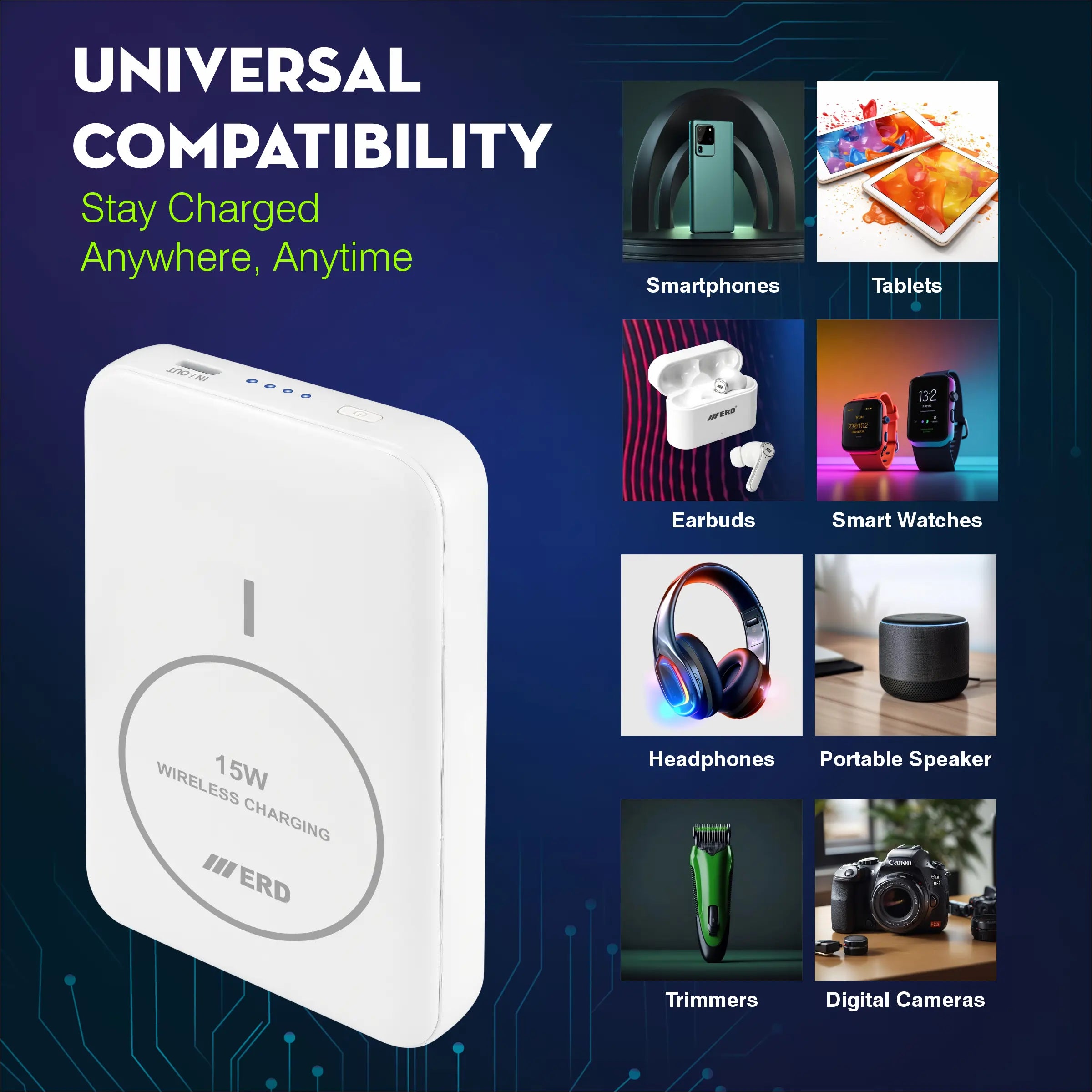 ERD PB-180 Power Bank 10000 mAh (25W) with 15W Wireless Charging