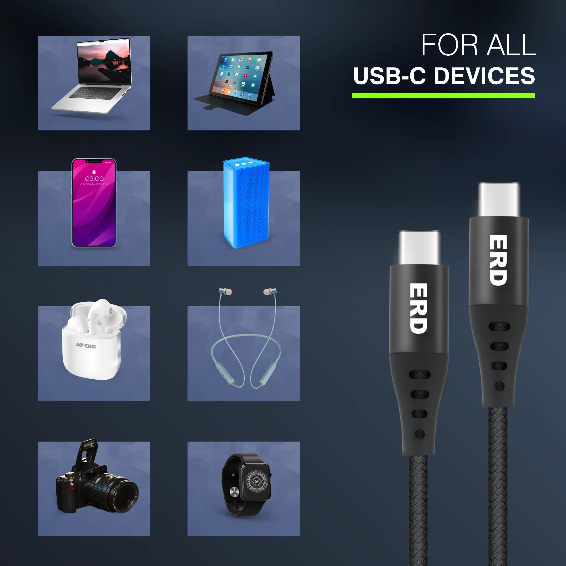 ERD UC-118 USB-C TO C Braided Data Cable