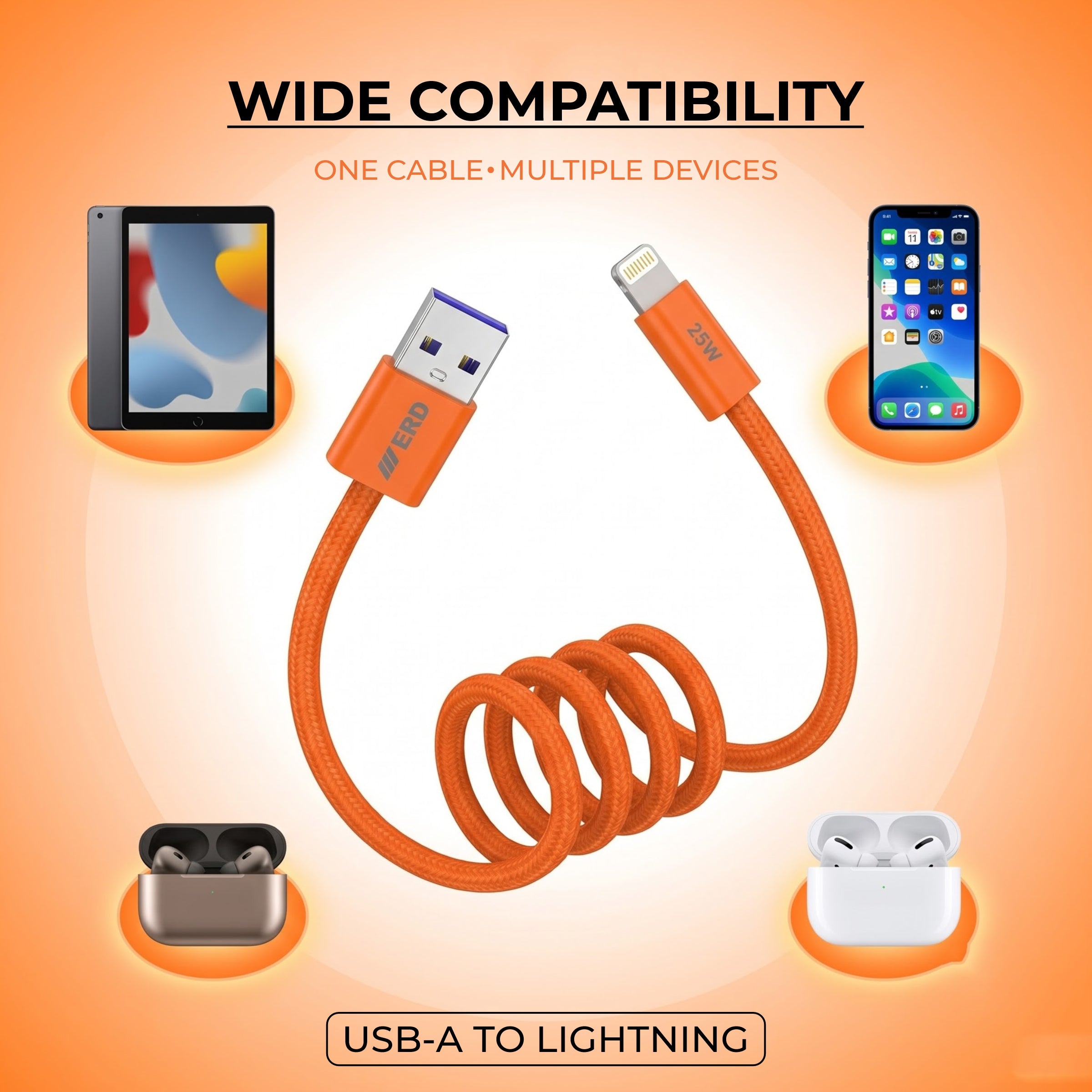 UC-387 USB-A to Lightning Braided Data Cable Solid casing 25W
