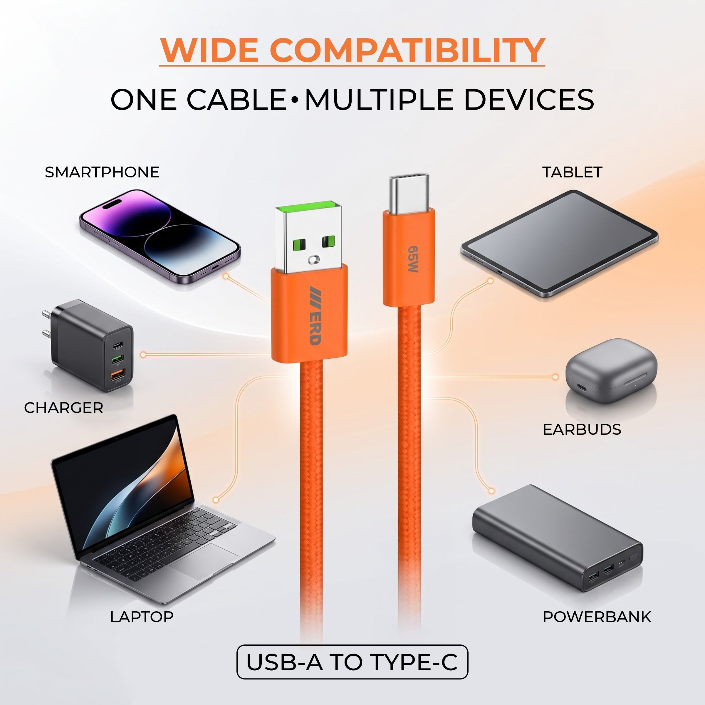 UC-385 USB-A To C Braided Data Cable Solid Casing 65W
