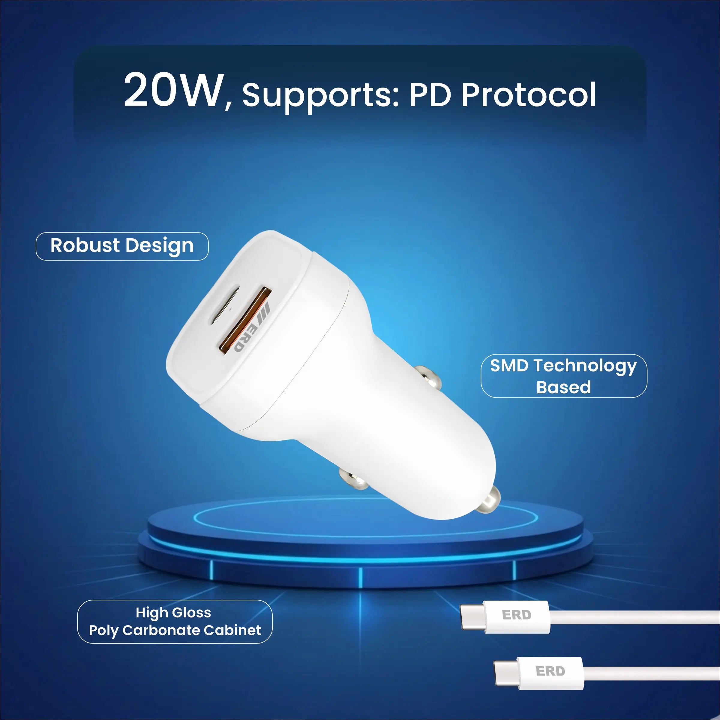 ERD CC-131 CHARGER USB A/ CTOC PD WHT 20W Fast Charger