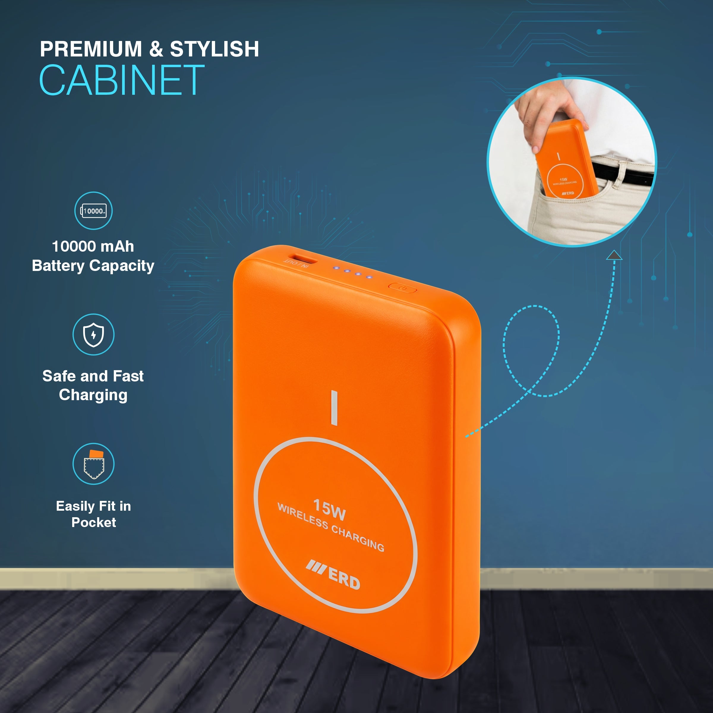 ERD PB-180 Power Bank 10000 mAh (25W) with 15W Wireless Charging