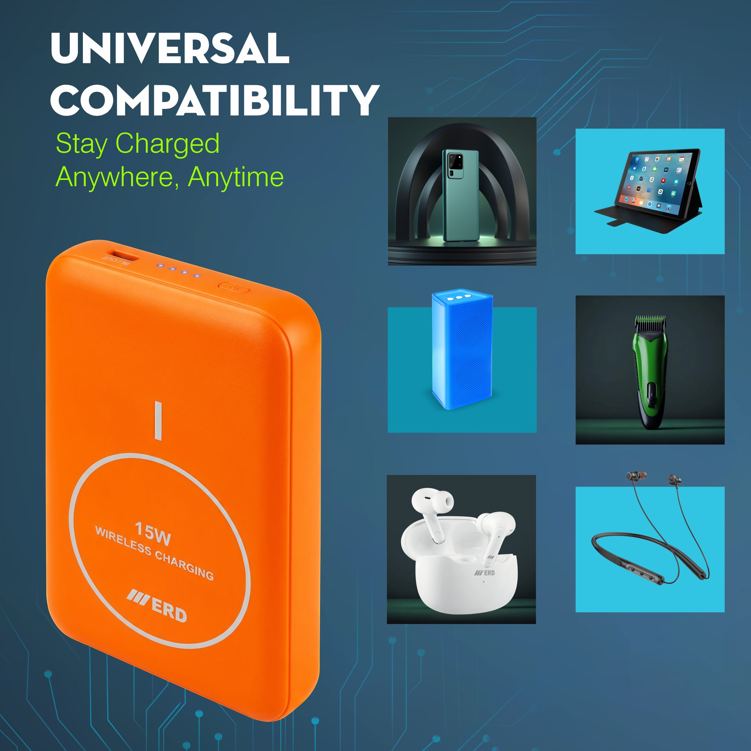 ERD PB-180 Power Bank 10000 mAh (25W) with 15W Wireless Charging