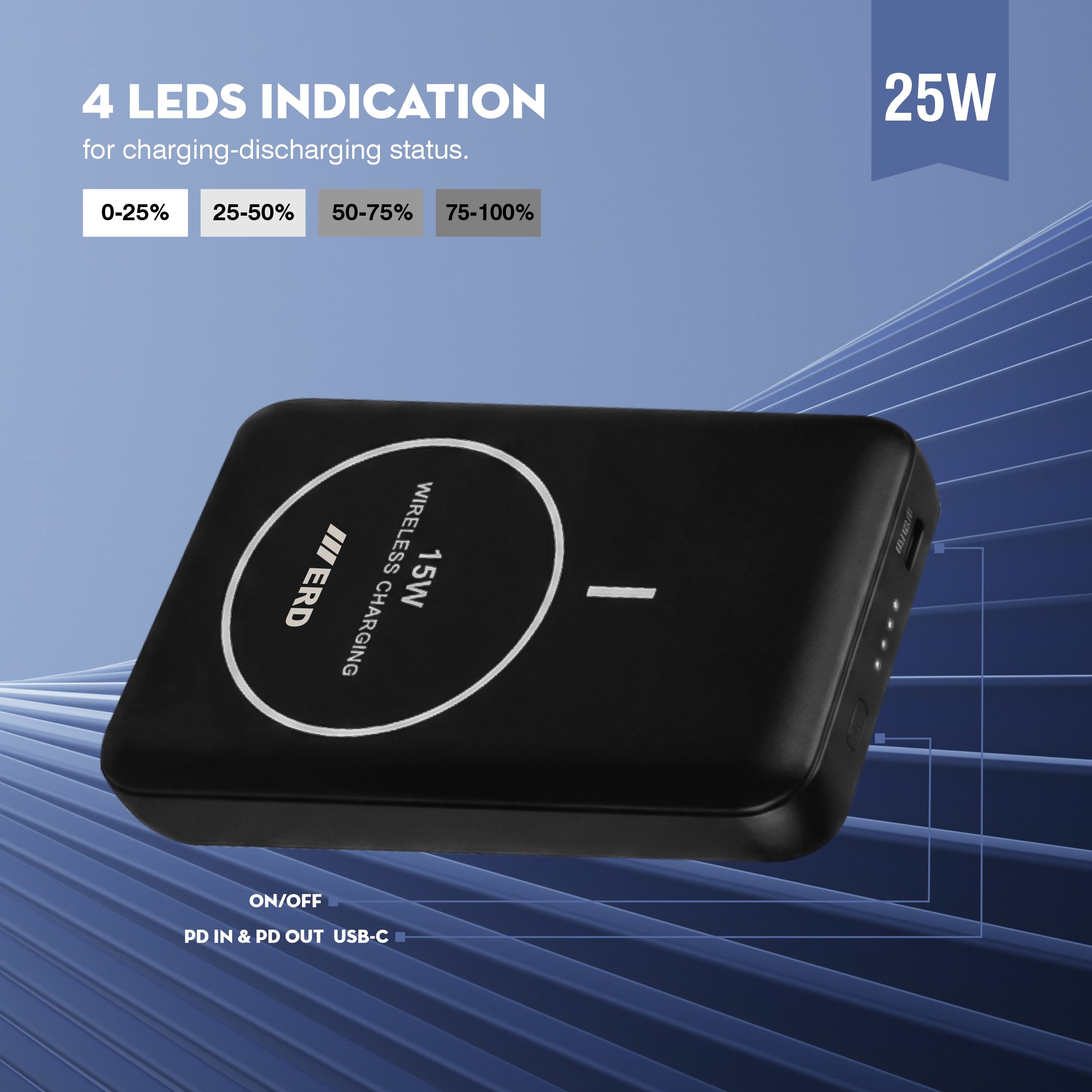 ERD PB-180 Power Bank 10000 mAh (25W) with 15W Wireless Charging