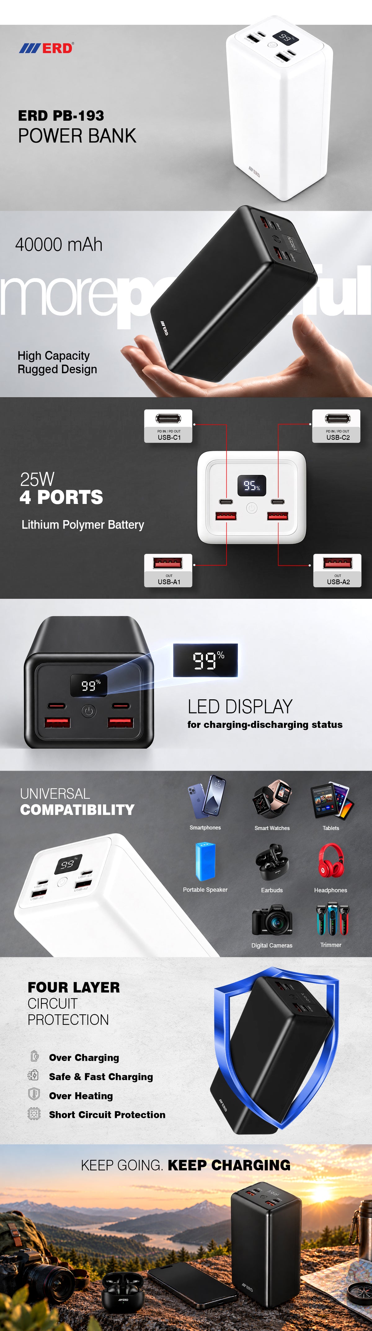 ERD PB-193 Power Bank 40000 mAh (25W)