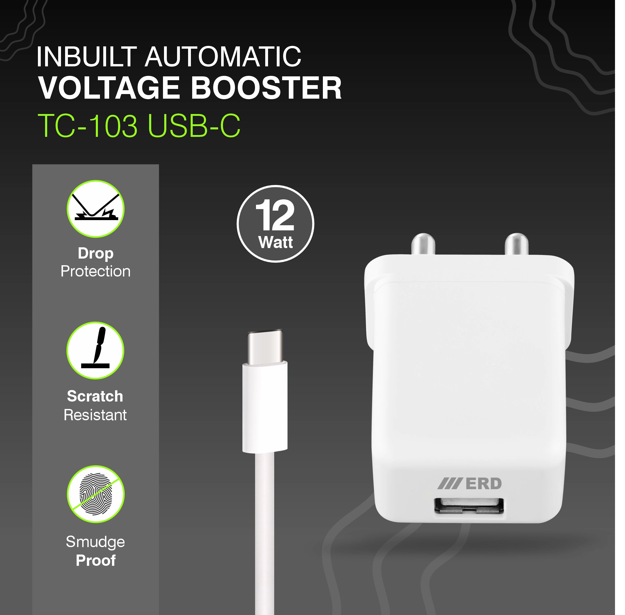 ERD TC-103 CHARGER USB-C WHITE 12W