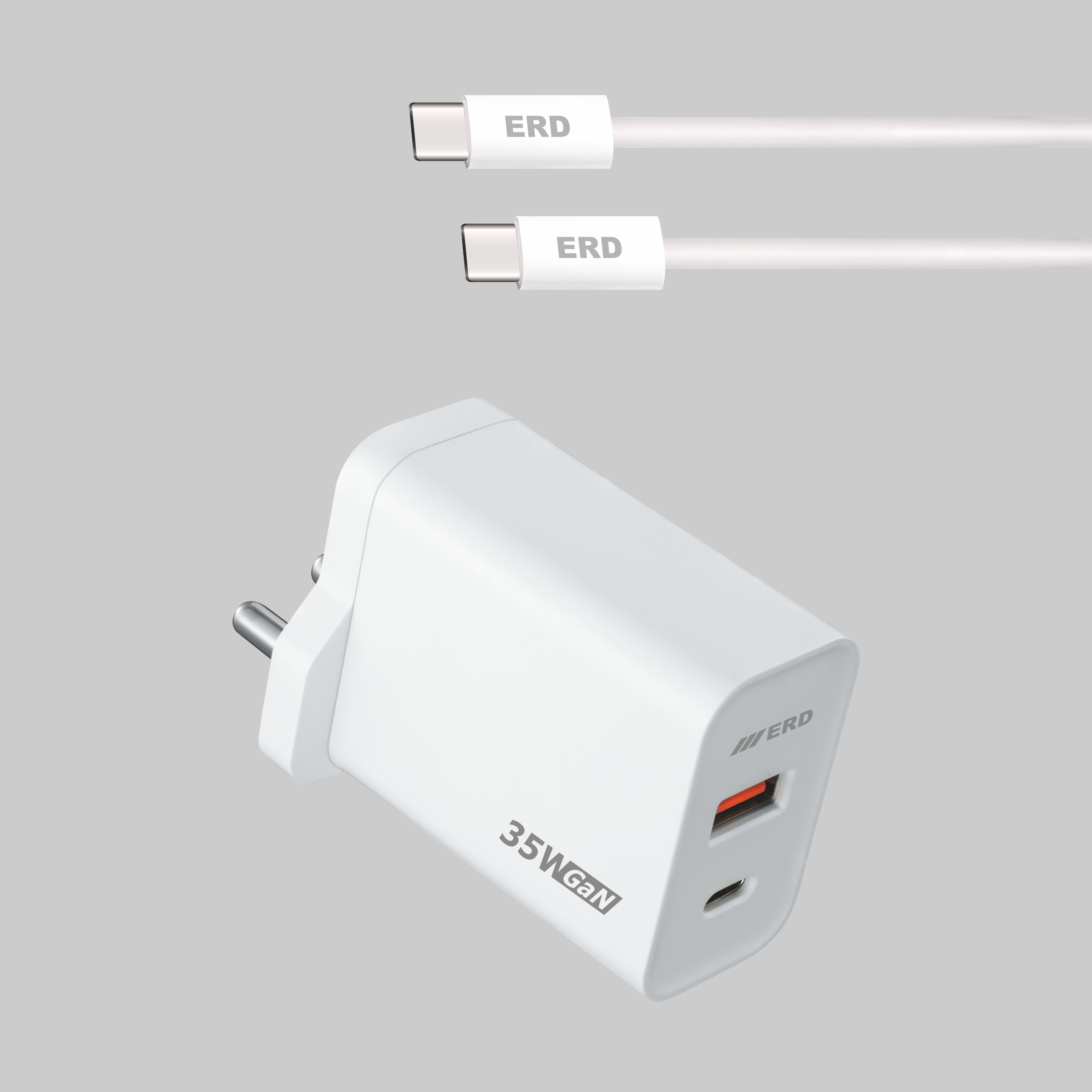 ERD TC-142 Charger With USB-C to C PD Cable White ,35W