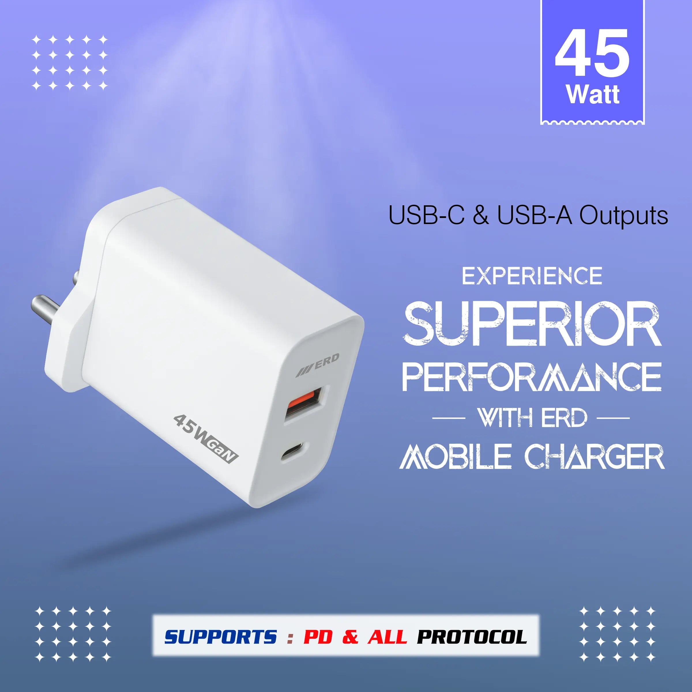 TC-145 USB A+C GaN Charger, PD & All Protocol, 45Watt