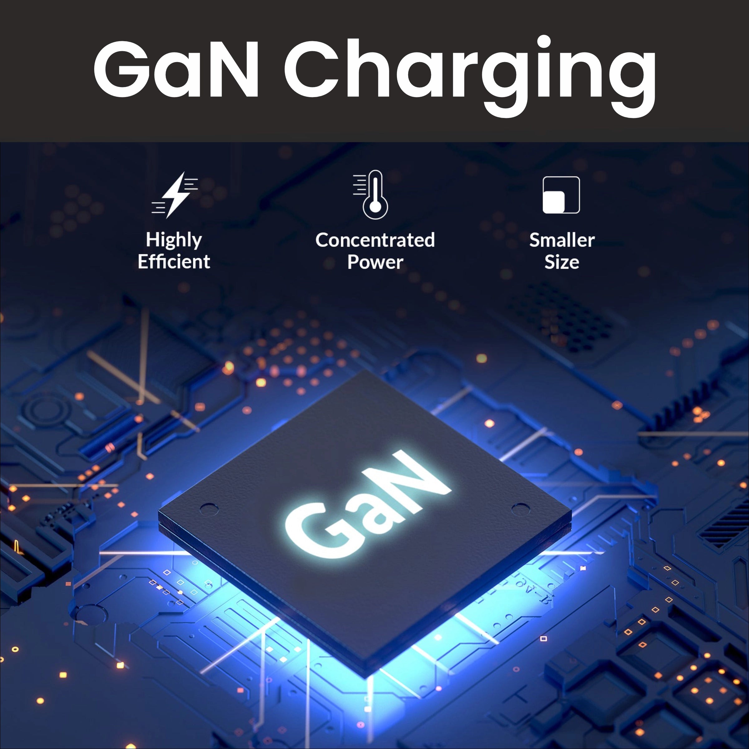 GaN charging technology with a chip on a circuit board background