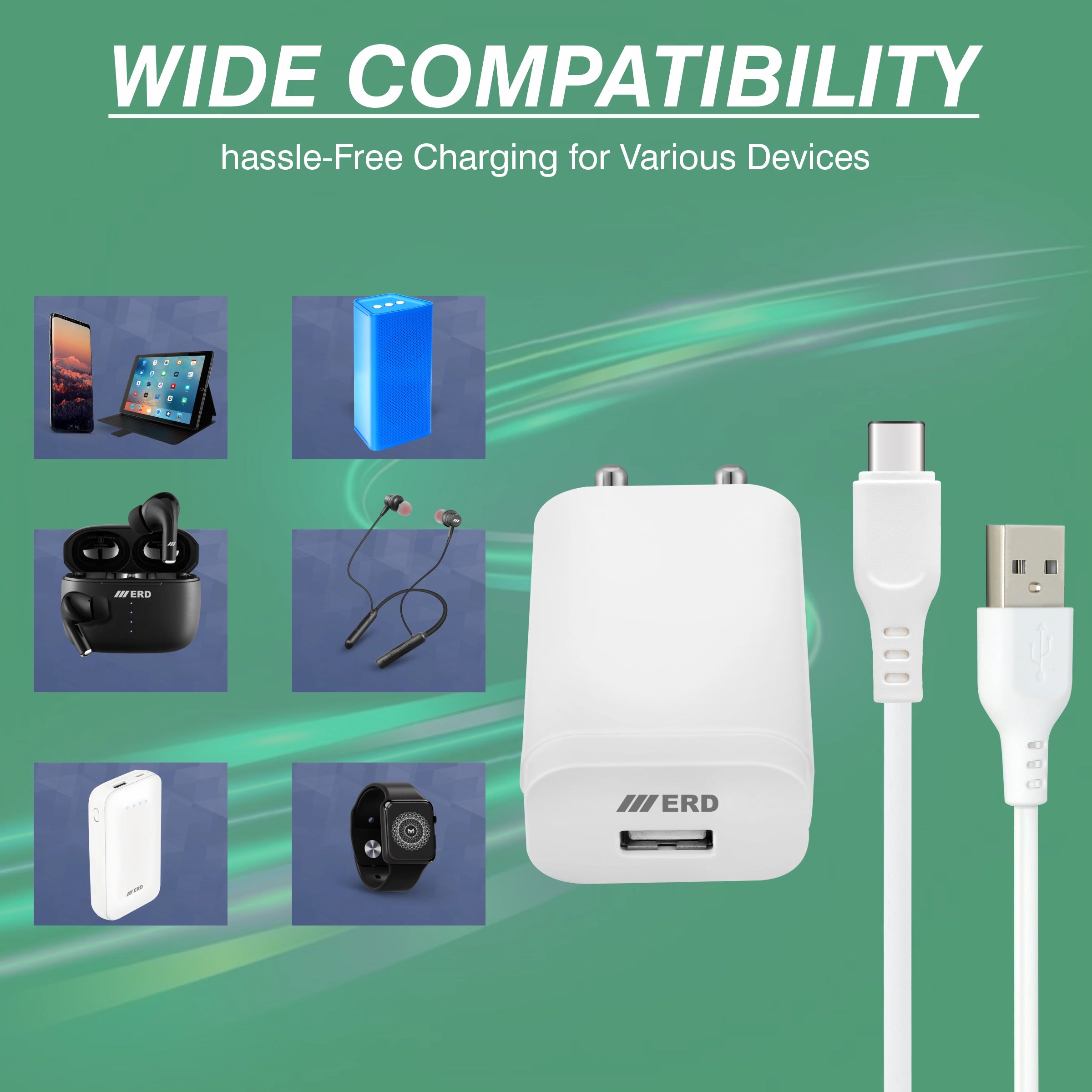 ERD TC-204 USB-A Charger With USB-C Data Cable, 15W