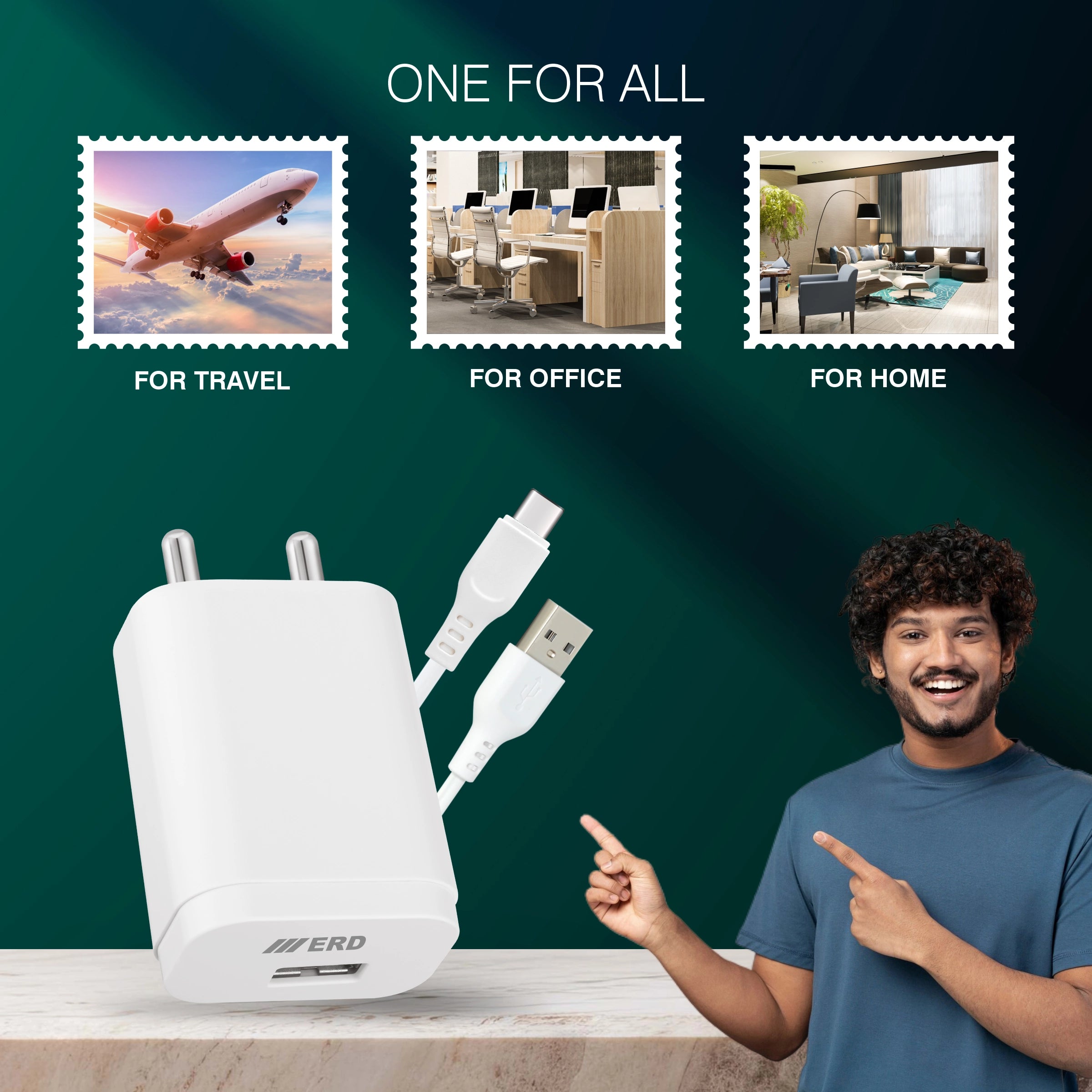 ERD TC-204 USB-A Charger With USB-C Data Cable, 15W